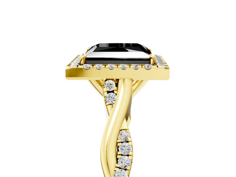 Yellow gold Fancy Black Princess Cut Halo Twist Band with Four-Prong Setting_17