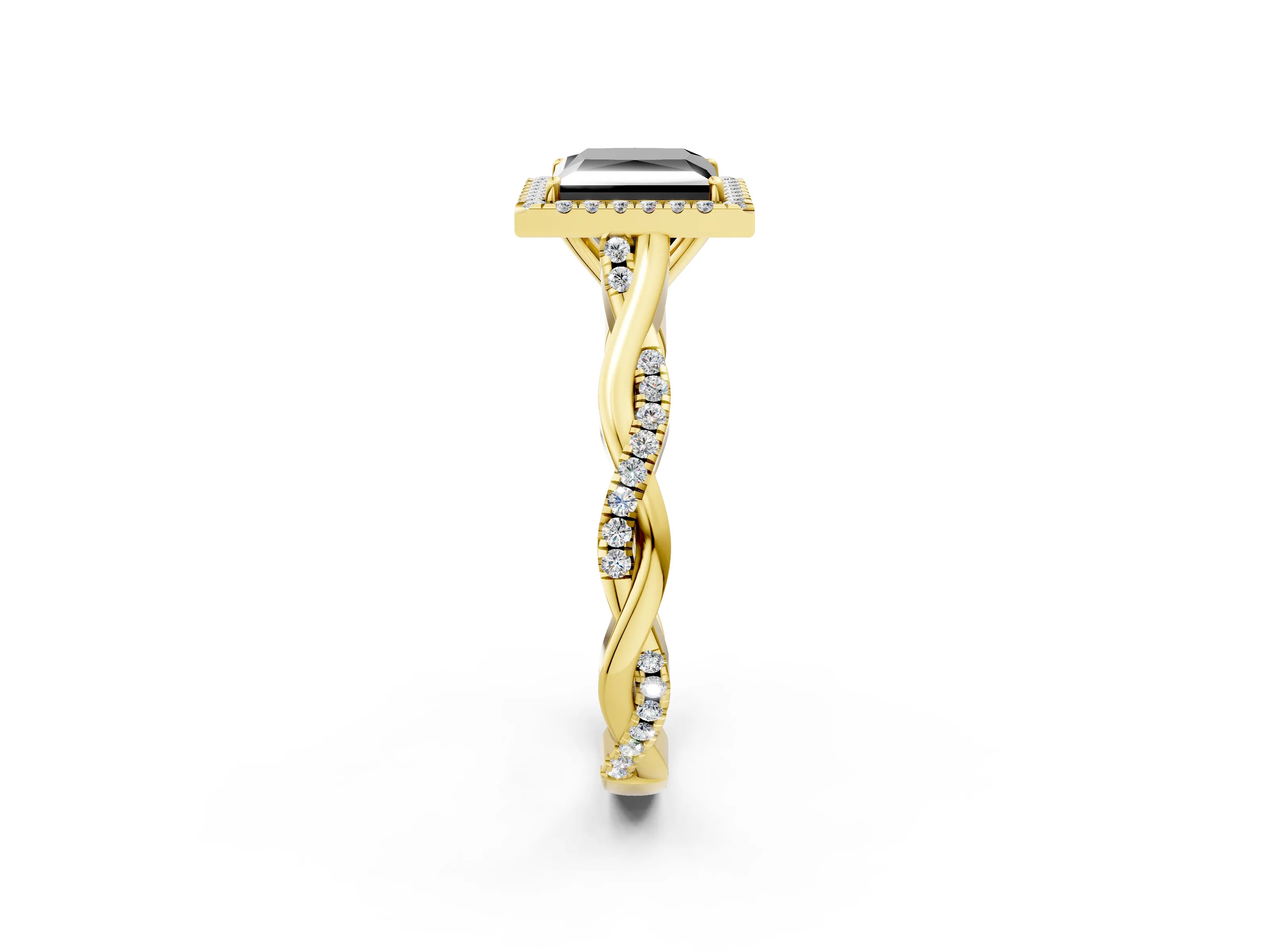 Yellow gold Fancy Black Princess Cut Halo Twist Band with Four-Prong Setting_2