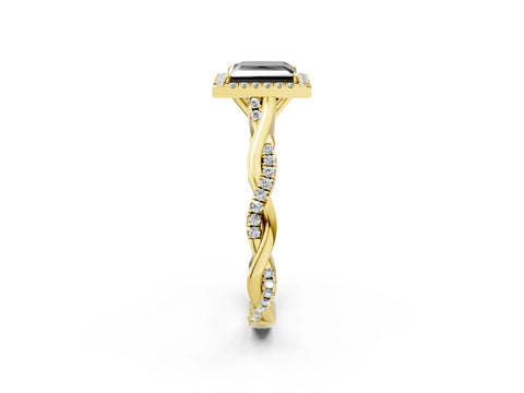 Yellow gold Fancy Black Princess Cut Halo Twist Band with Four-Prong Setting_2