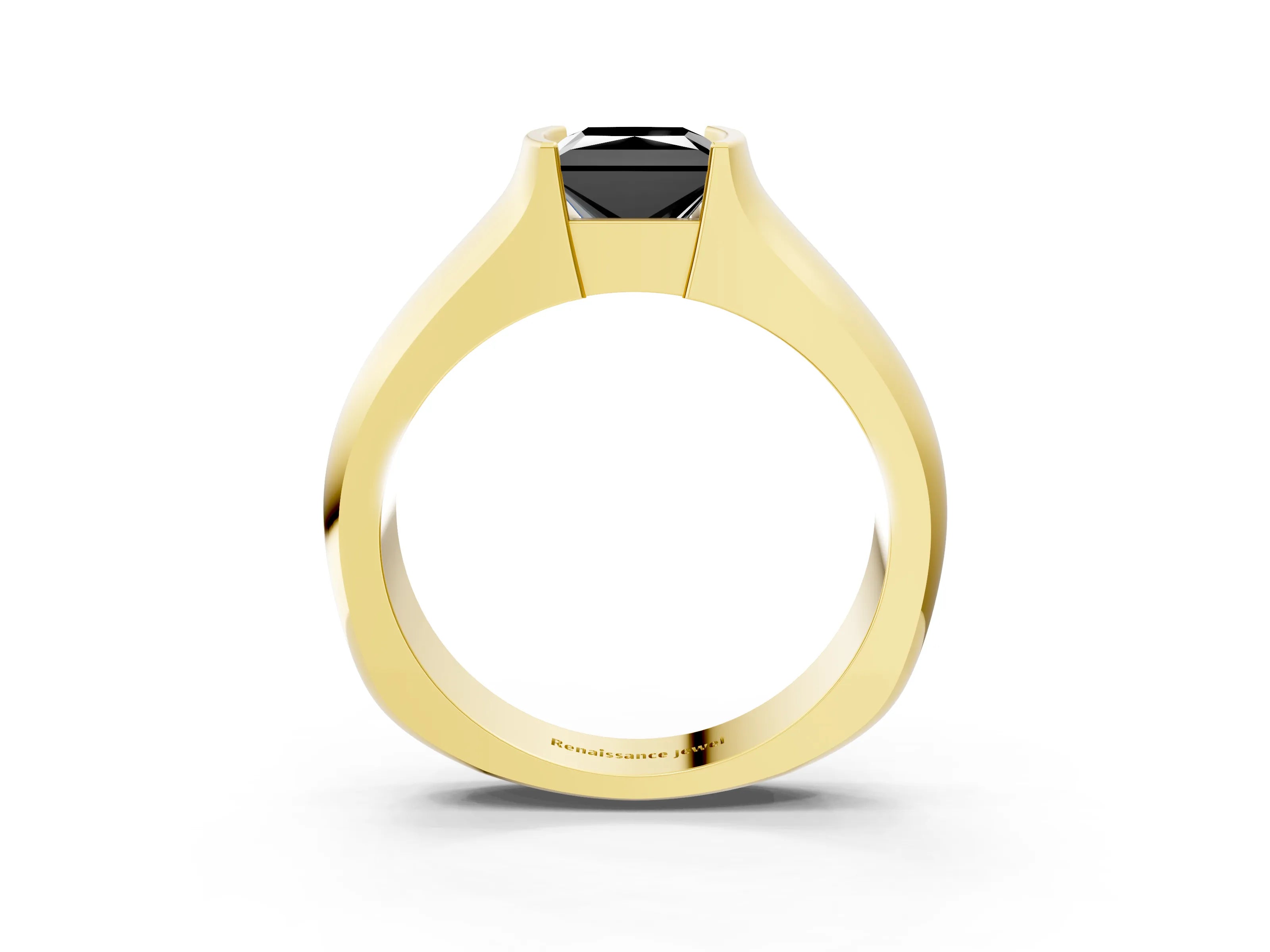 Yellow gold Fancy Black Princess Cut Solitaire Bezel Set Diamond Ring with Wide Band_3