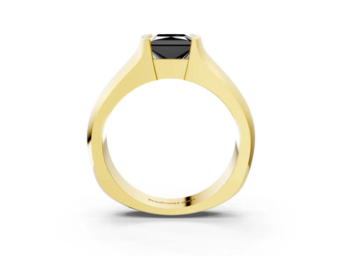 Yellow gold Fancy Black Princess Cut Solitaire Bezel Set Diamond Ring with Wide Band_3