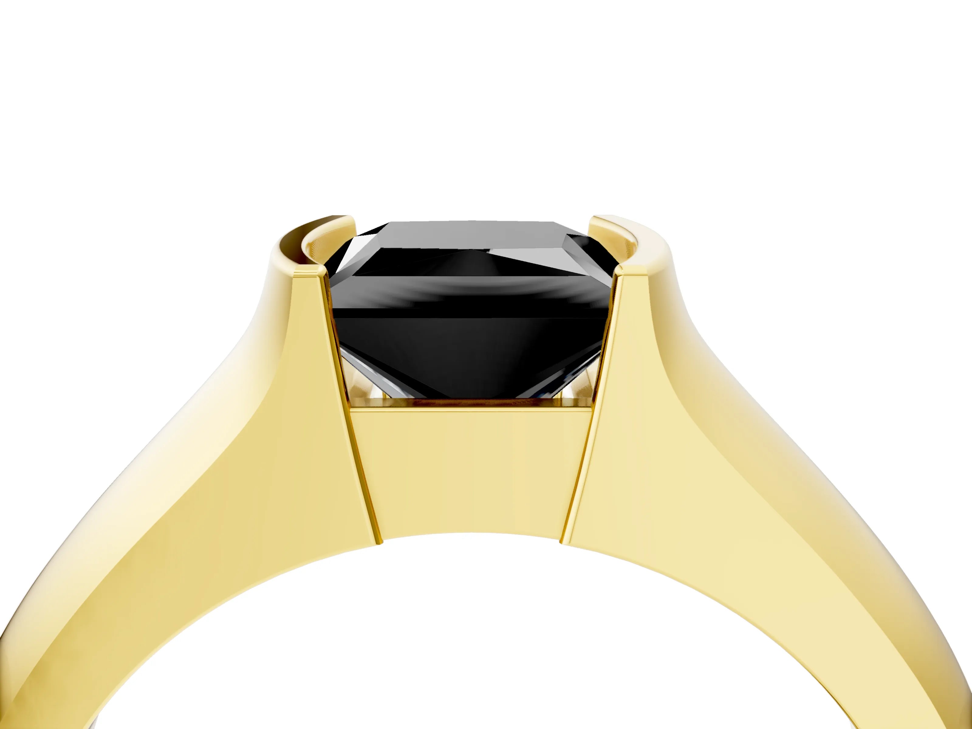 Yellow gold Fancy Black Princess Cut Solitaire Bezel Set Diamond Ring with Wide Band_4