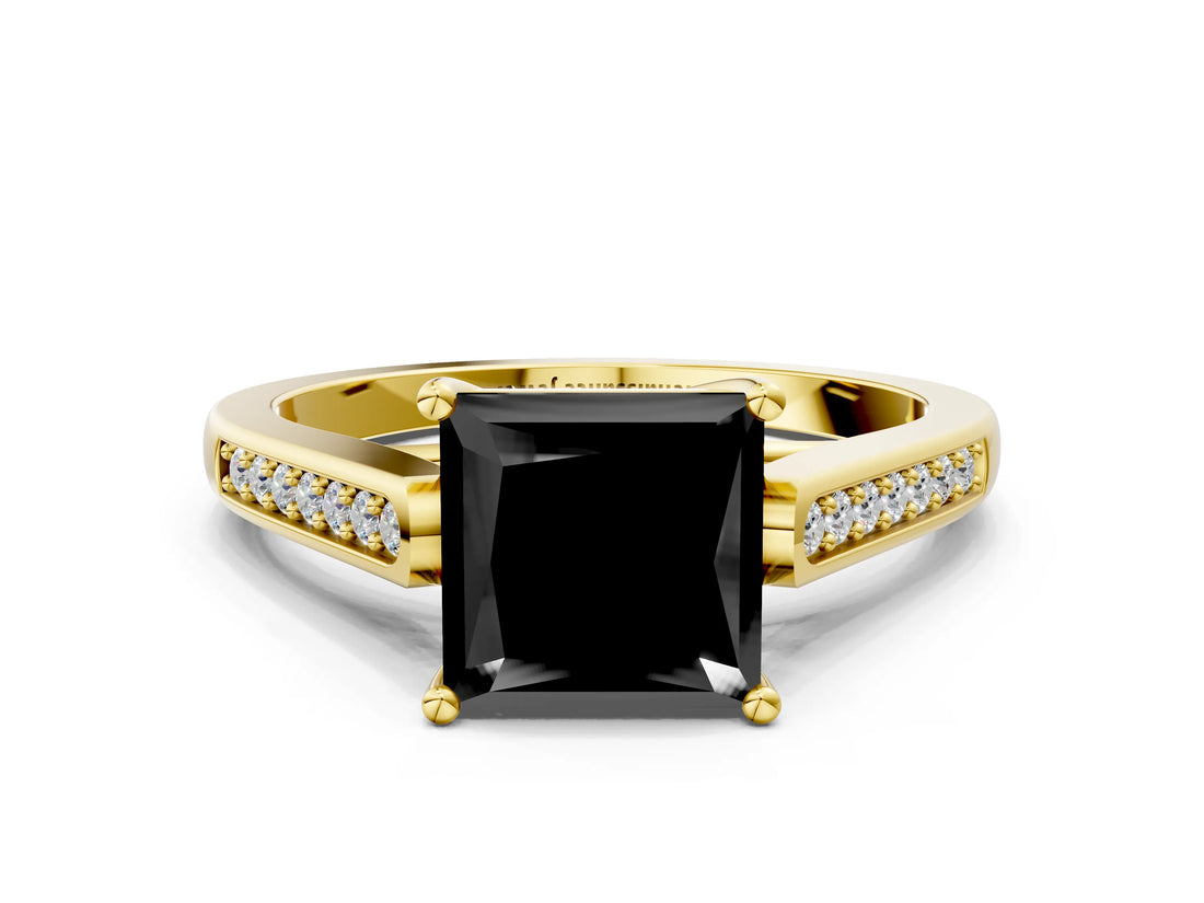 Yellow gold Fancy Black Princess Cut Solitaire Cathedral Diamond Engagement Ring with Channel-Set Band and Four-Prong Setting_3