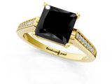 Yellow gold Fancy Black Princess Cut Solitaire Cathedral Diamond Engagement Ring with Channel-Set Band and Four-Prong Setting_4