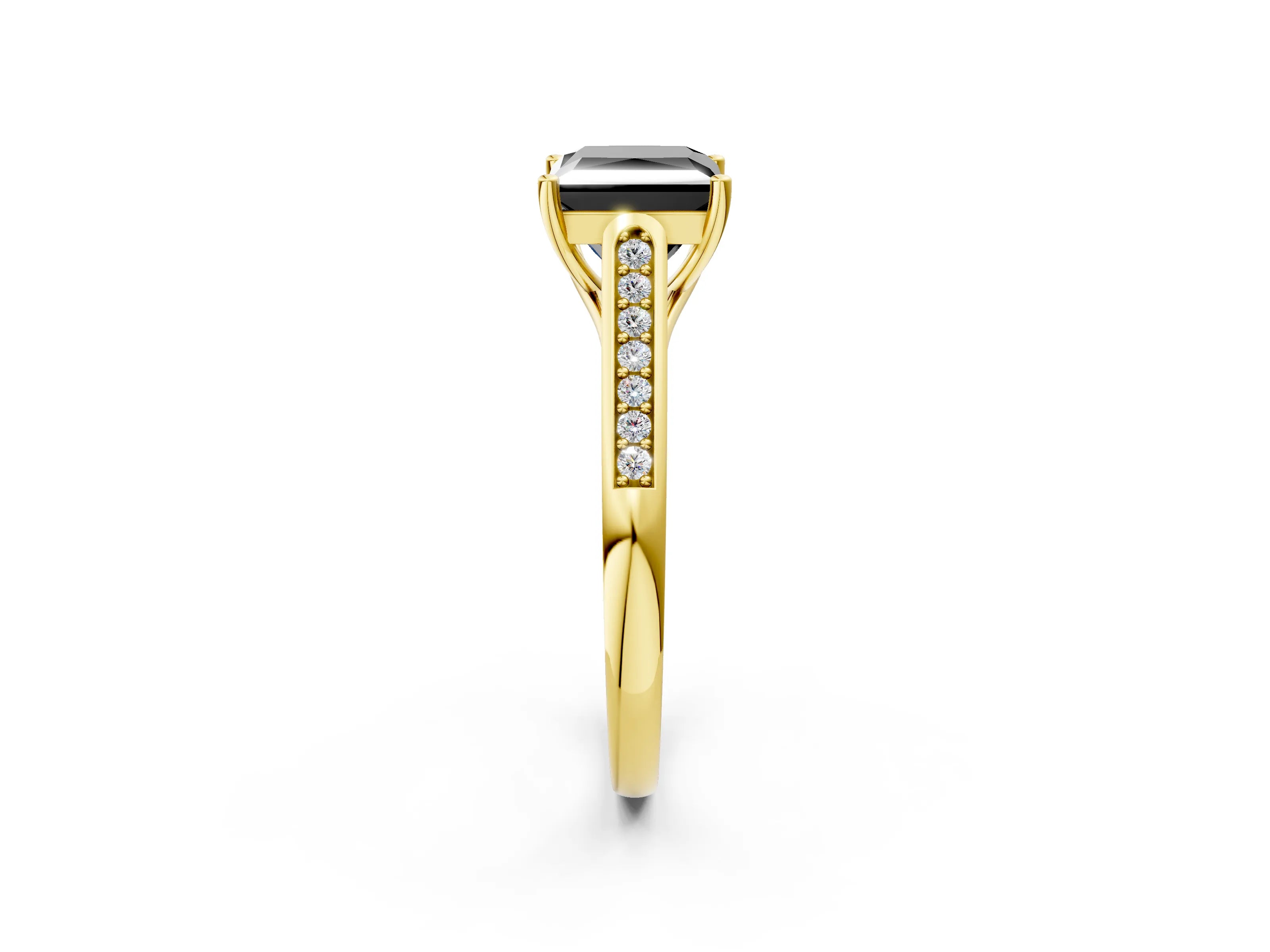 Yellow gold Fancy Black Princess Cut Solitaire Cathedral Diamond Engagement Ring with Channel-Set Band and Four-Prong Setting_5