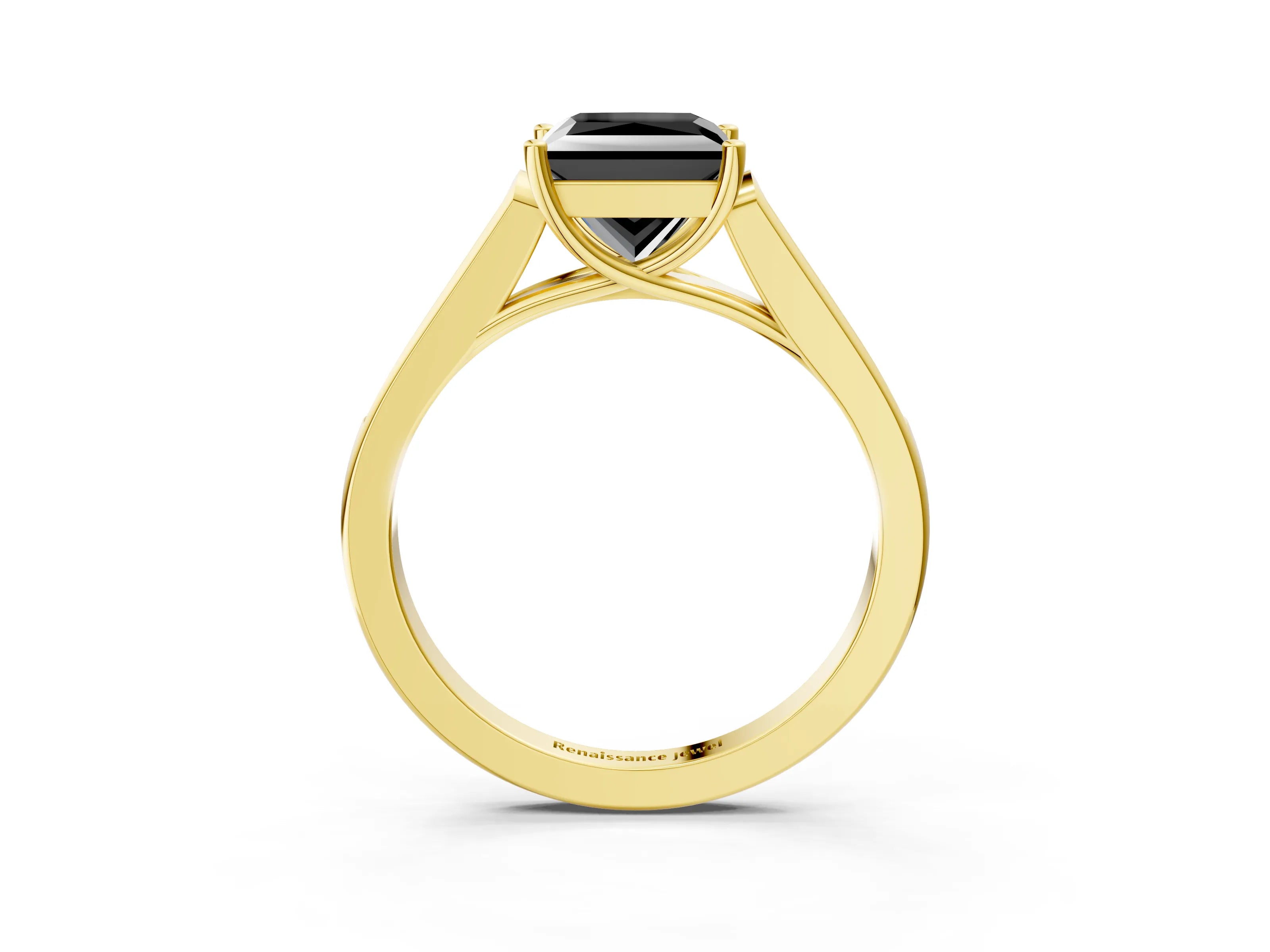 Yellow gold Fancy Black Princess Cut Solitaire Cathedral Diamond Engagement Ring with Channel-Set Band and Four-Prong Setting_6