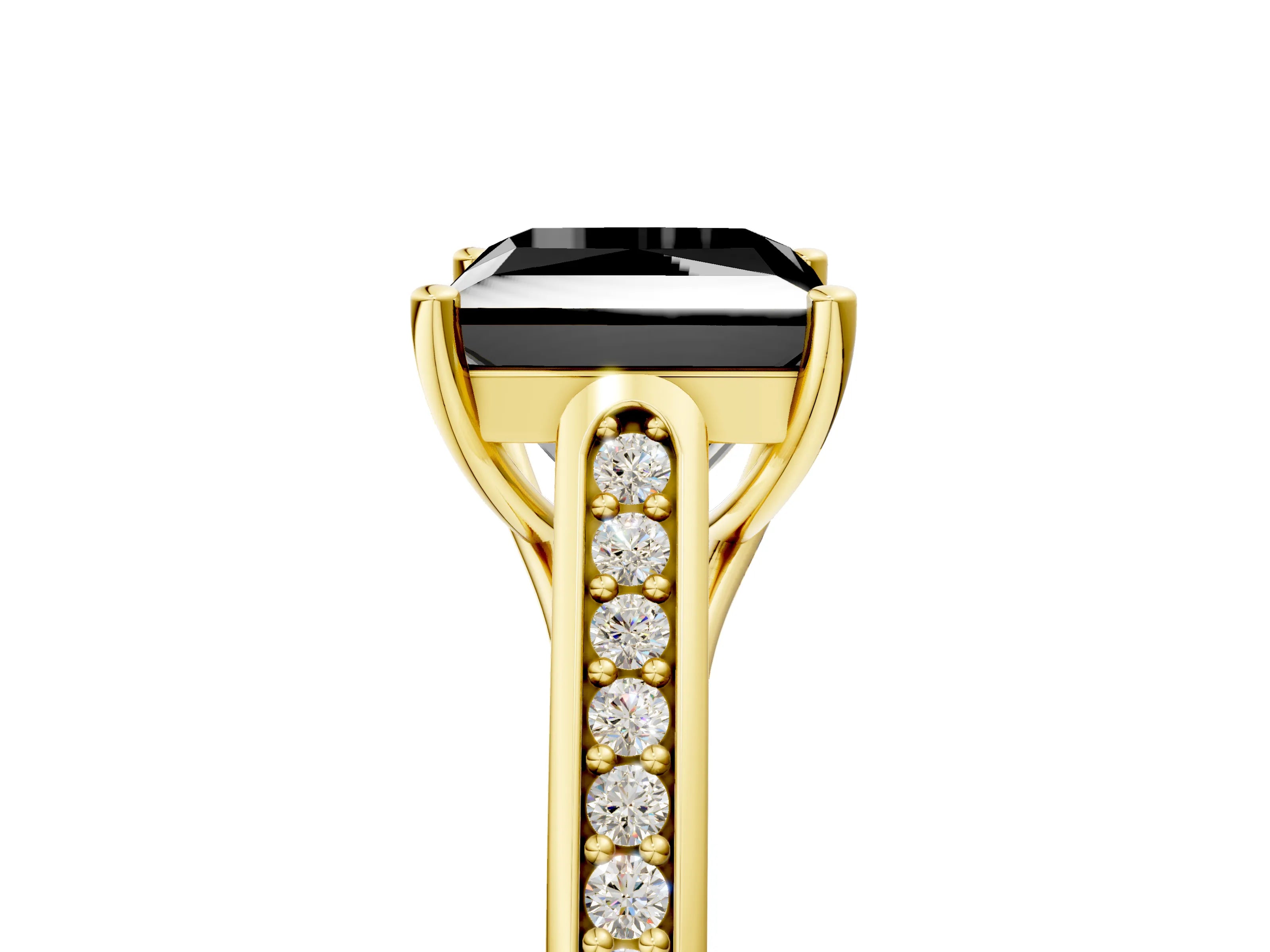 Yellow gold Fancy Black Princess Cut Solitaire Cathedral Diamond Engagement Ring with Channel-Set Band and Four-Prong Setting_8