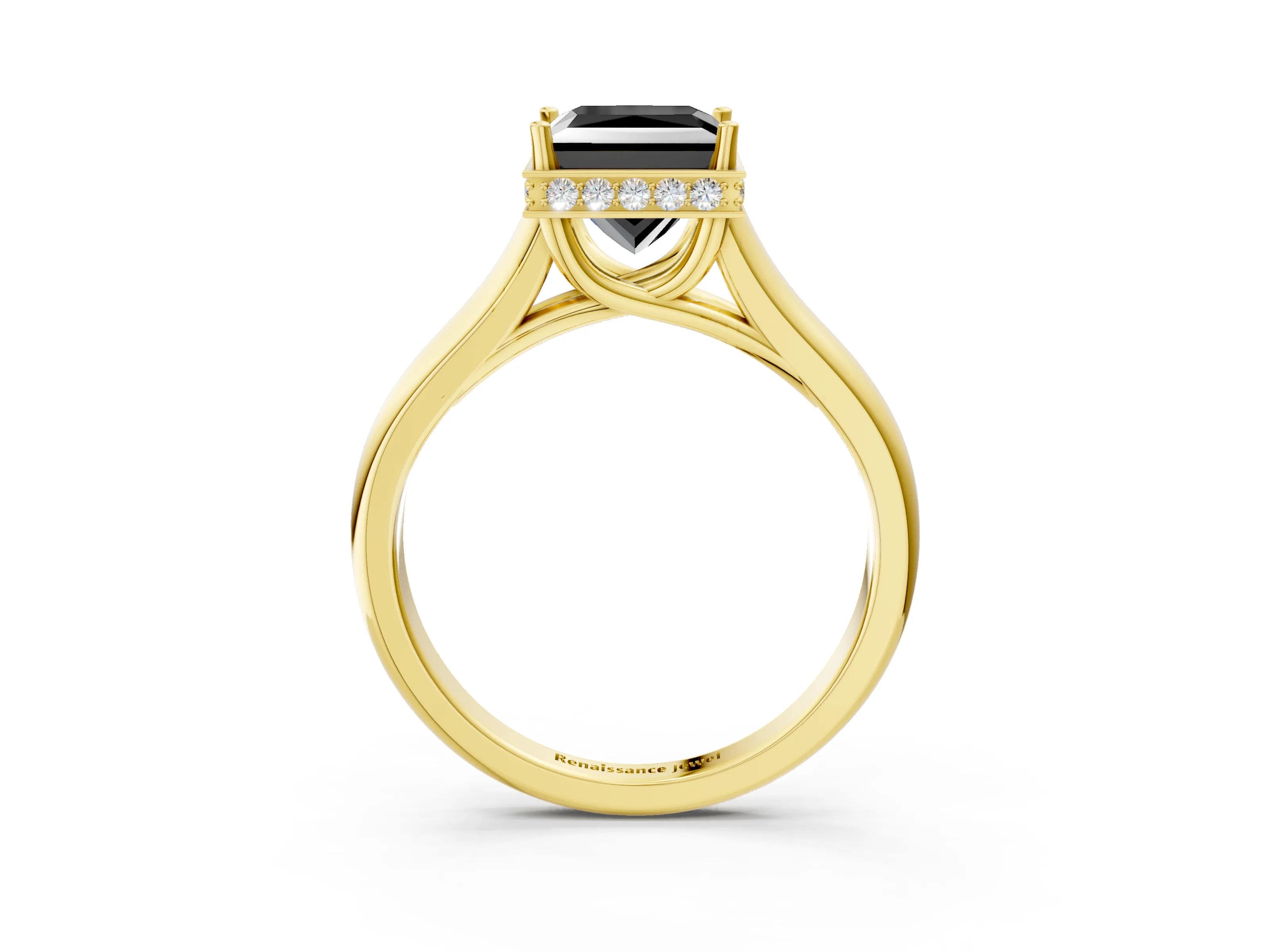Yellow gold Fancy Black Princess Cut Solitaire Diamond Engagement Ring with Four-Prong Setting and Tapered Band_3