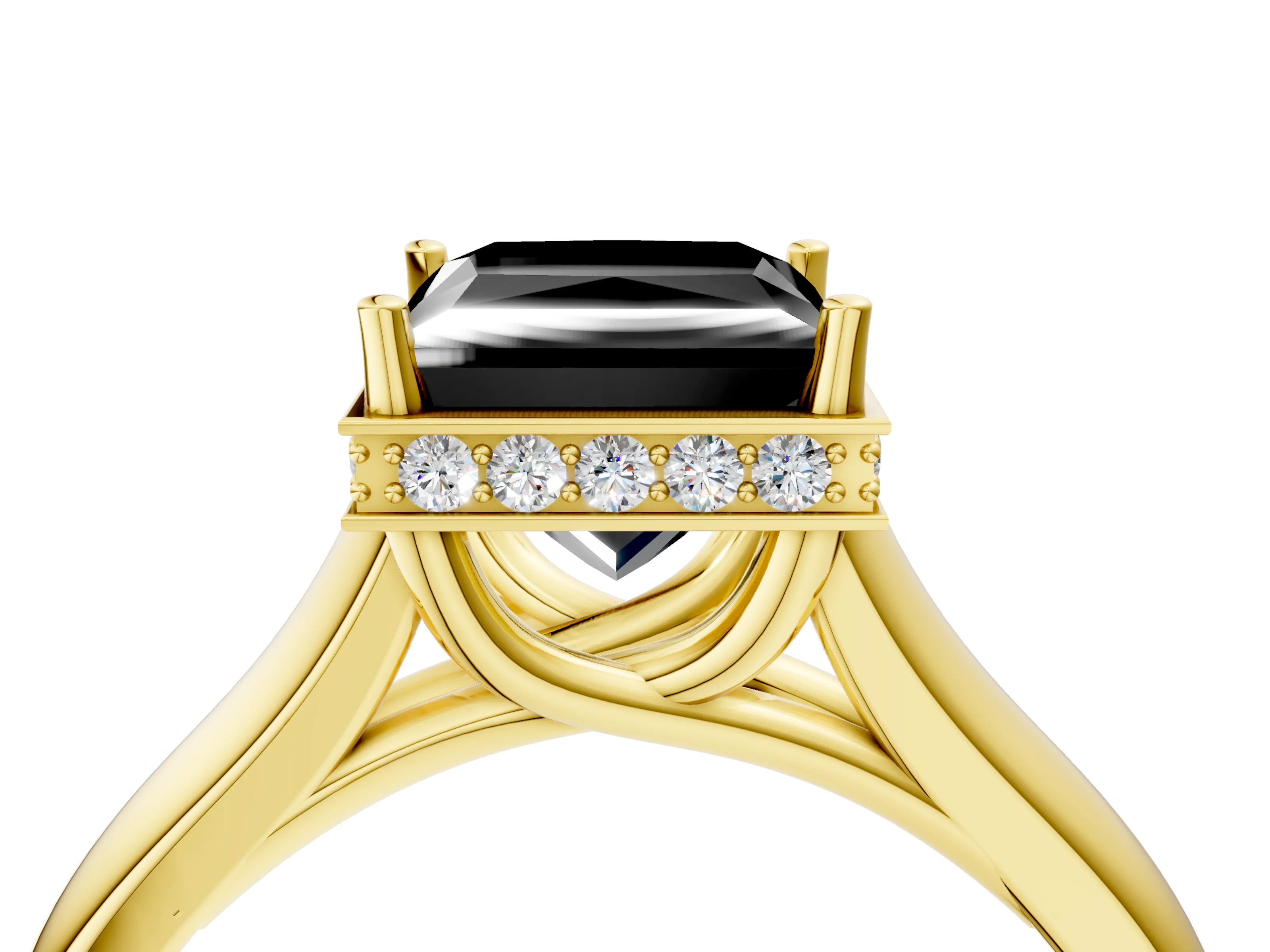 Yellow gold Fancy Black Princess Cut Solitaire Diamond Engagement Ring with Four-Prong Setting and Tapered Band_4