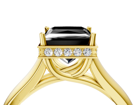 Yellow gold Fancy Black Princess Cut Solitaire Diamond Engagement Ring with Four-Prong Setting and Tapered Band_4