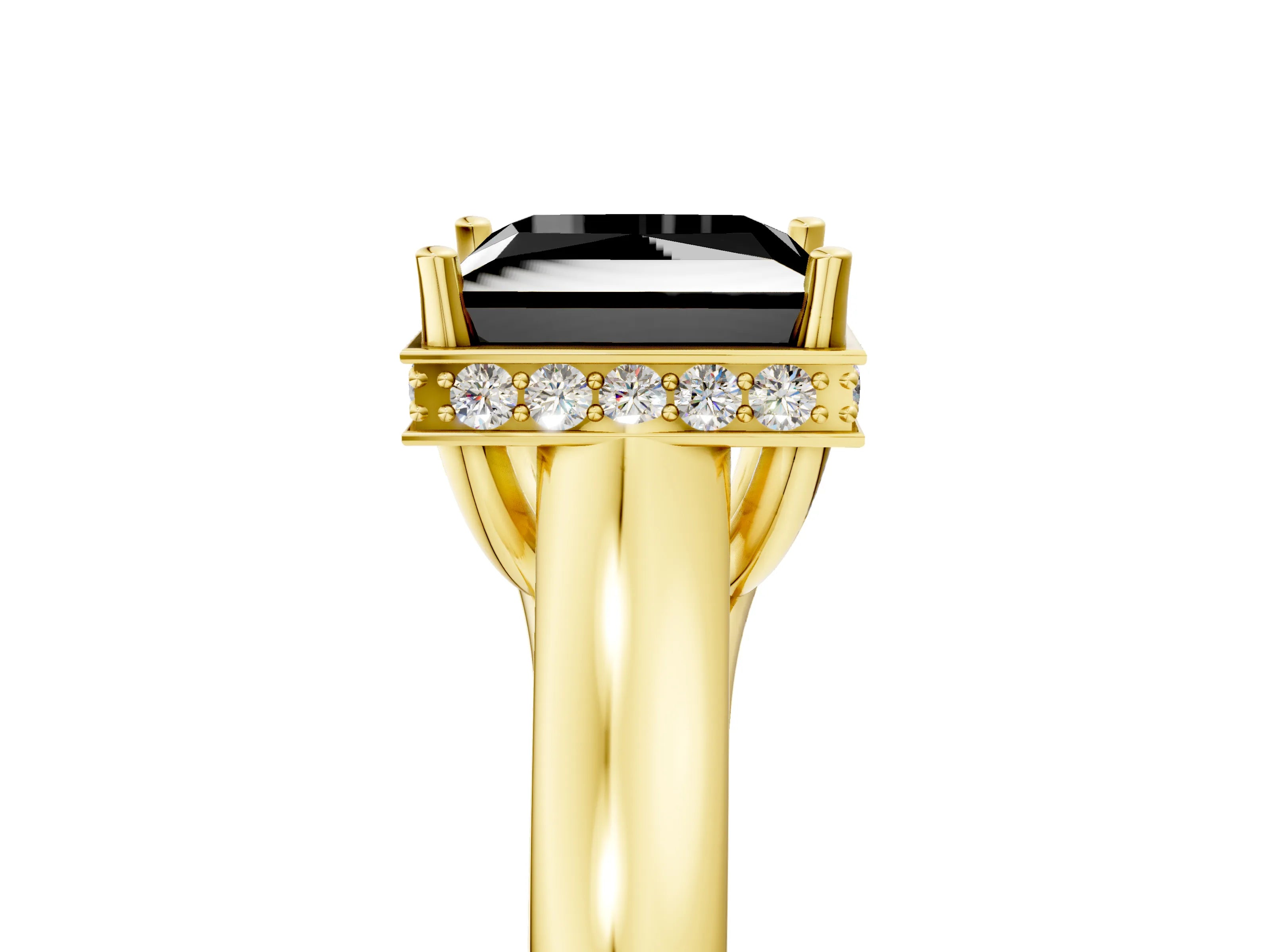 Yellow gold Fancy Black Princess Cut Solitaire Diamond Engagement Ring with Four-Prong Setting and Tapered Band_5