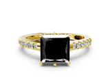 Yellow gold Fancy Black Princess Cut Solitaire Diamond Engagement Ring with Pavé Band and Six-Prong Setting_12