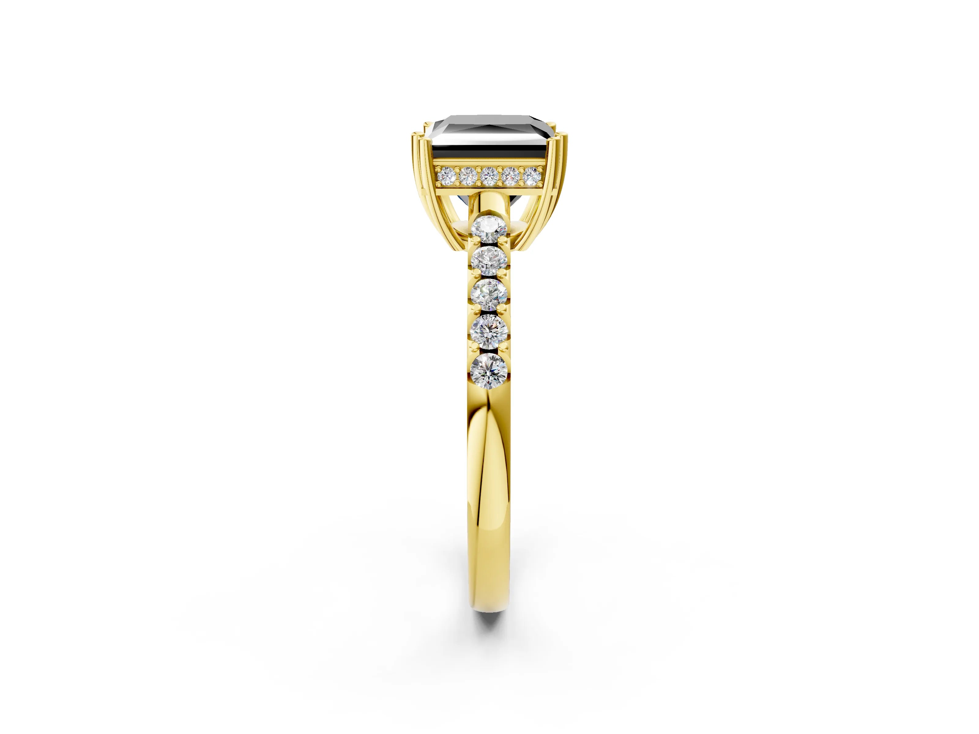 Yellow gold Fancy Black Princess Cut Solitaire Diamond Engagement Ring with Pavé Band and Six-Prong Setting_14