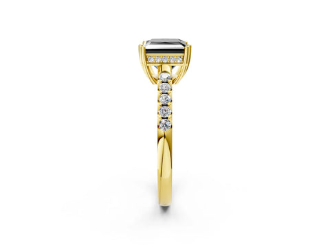 Yellow gold Fancy Black Princess Cut Solitaire Diamond Engagement Ring with Pavé Band and Six-Prong Setting_14