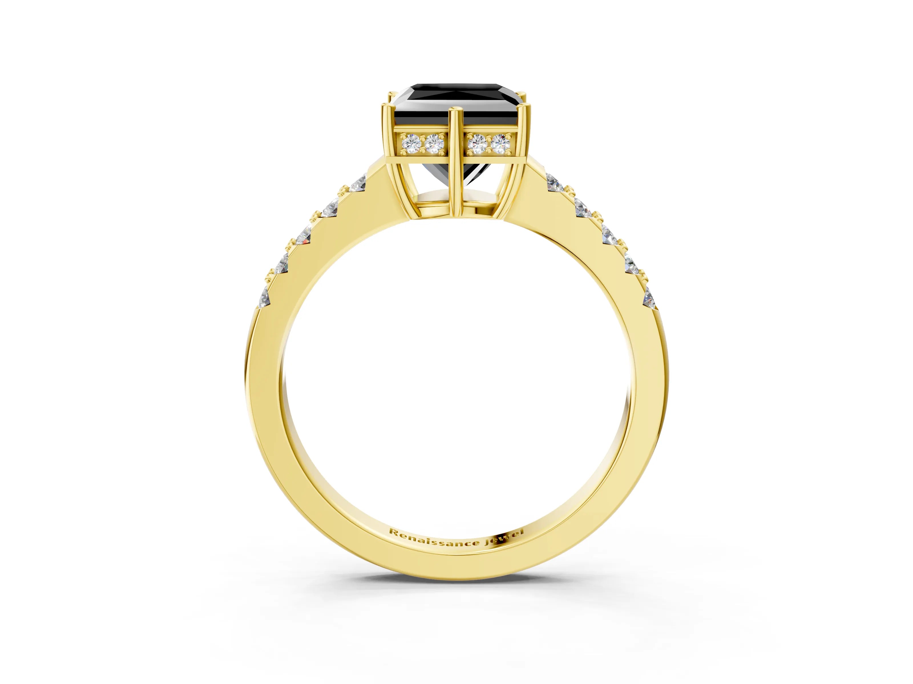 Yellow gold Fancy Black Princess Cut Solitaire Diamond Engagement Ring with Pavé Band and Six-Prong Setting_15