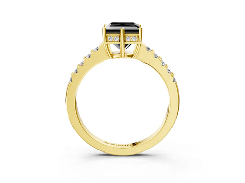 Yellow gold Fancy Black Princess Cut Solitaire Diamond Engagement Ring with Pavé Band and Six-Prong Setting_15