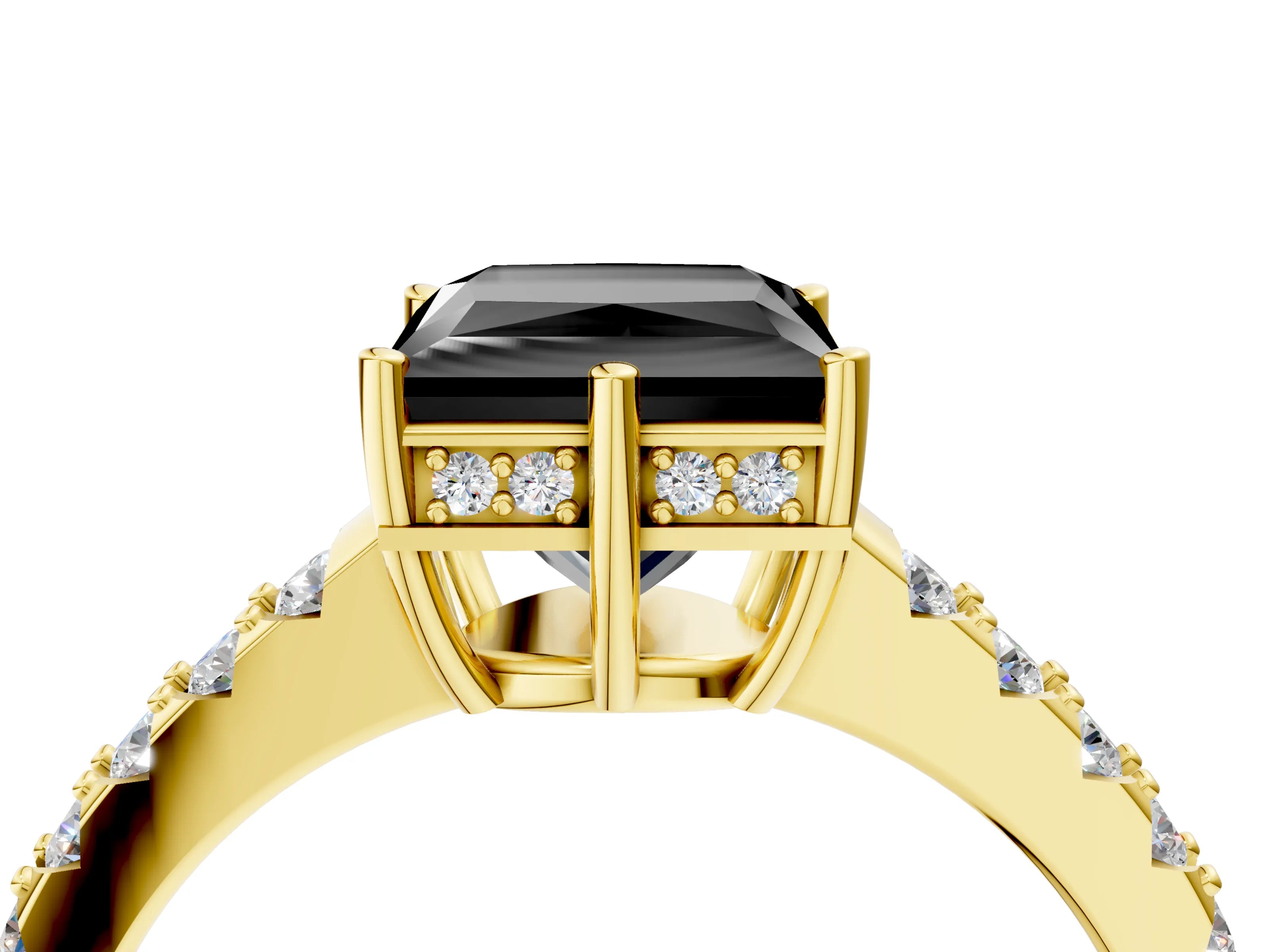Yellow gold Fancy Black Princess Cut Solitaire Diamond Engagement Ring with Pavé Band and Six-Prong Setting_16