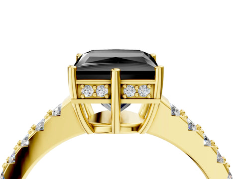 Yellow gold Fancy Black Princess Cut Solitaire Diamond Engagement Ring with Pavé Band and Six-Prong Setting_16
