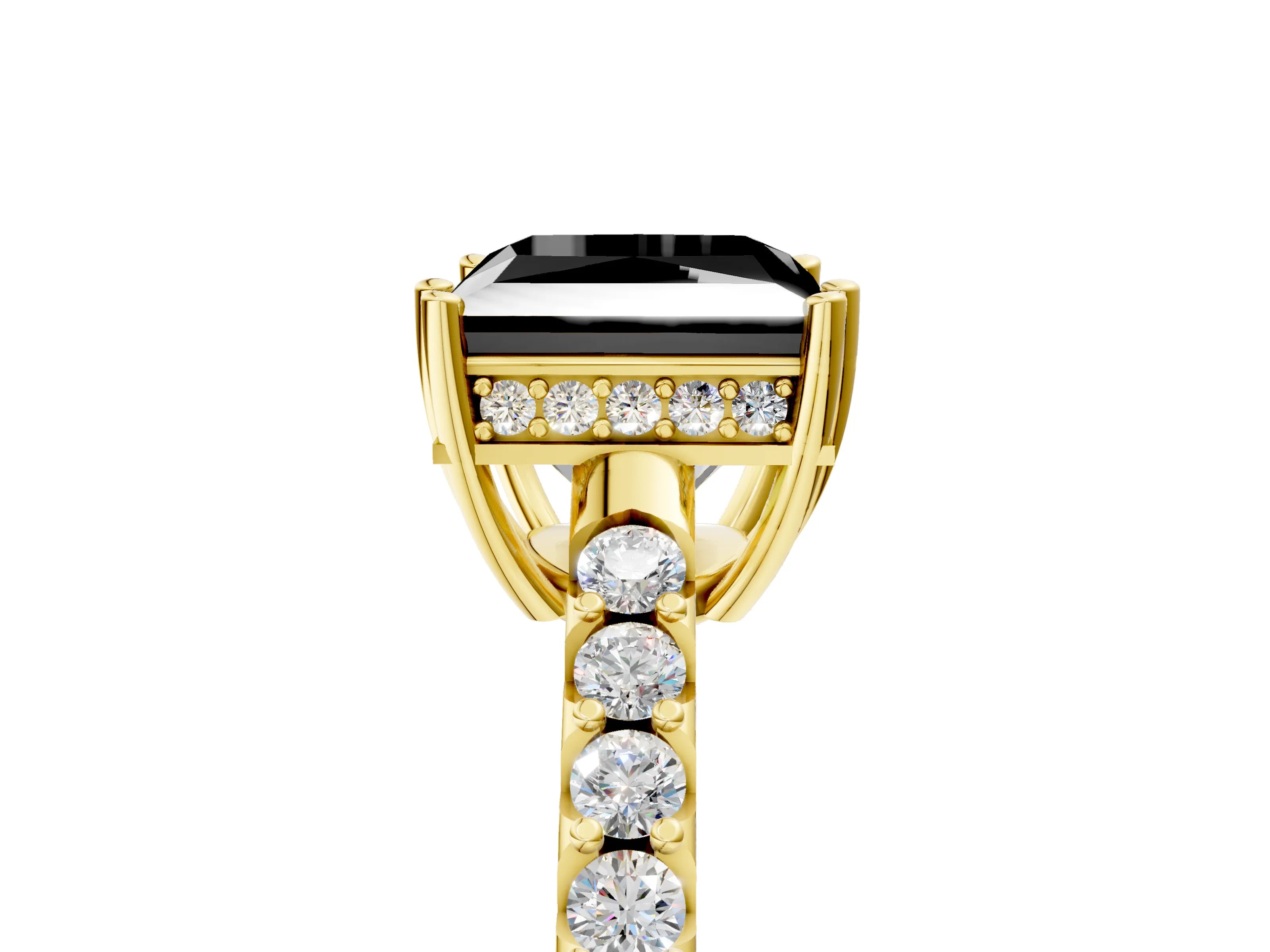 Yellow gold Fancy Black Princess Cut Solitaire Diamond Engagement Ring with Pavé Band and Six-Prong Setting_17