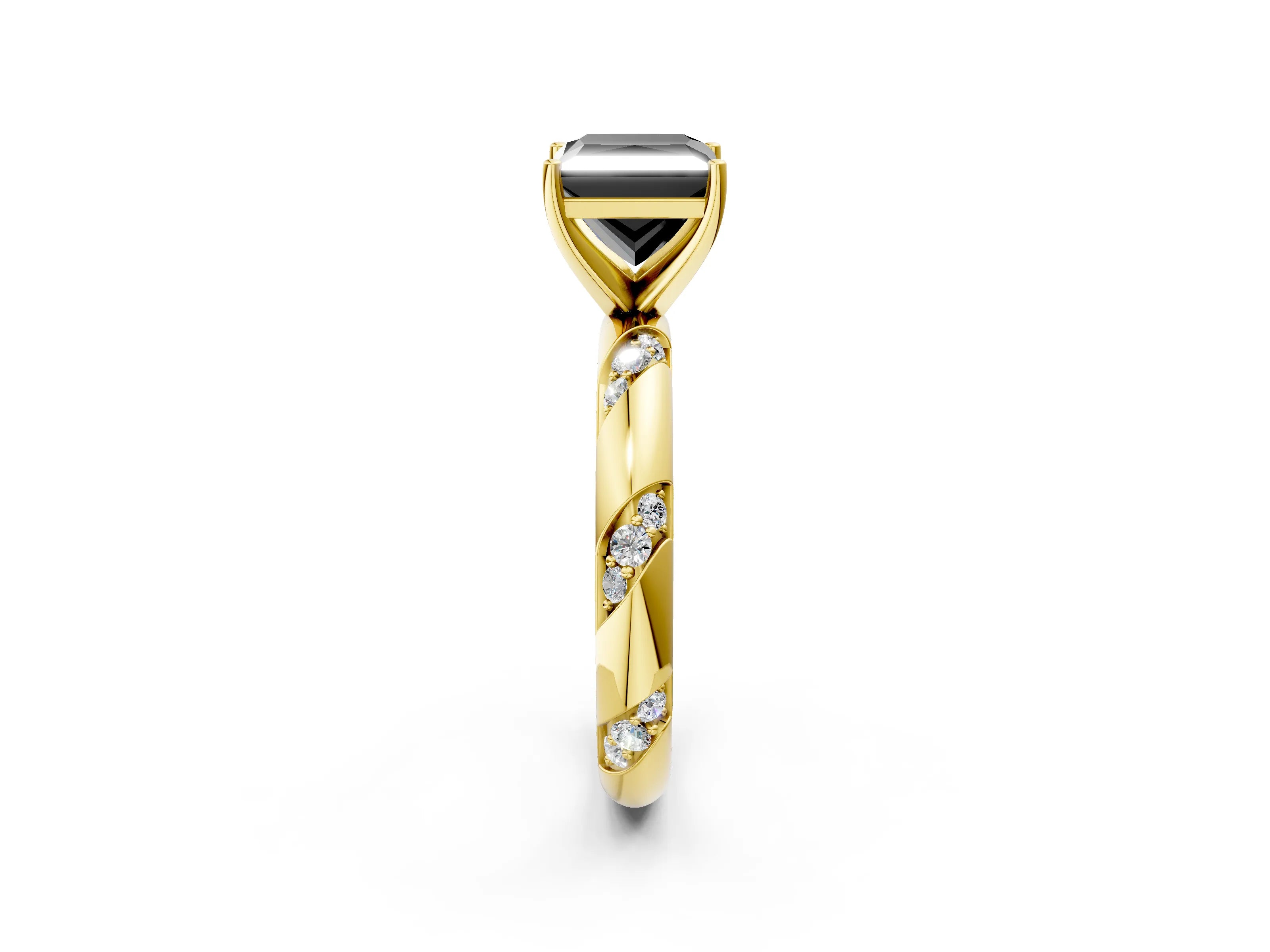 Yellow gold Fancy Black Princess Cut Solitaire Diamond Engagement Ring with Twisted Pave Band and Four-Prong Setting_5