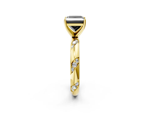 Yellow gold Fancy Black Princess Cut Solitaire Diamond Engagement Ring with Twisted Pave Band and Four-Prong Setting_5
