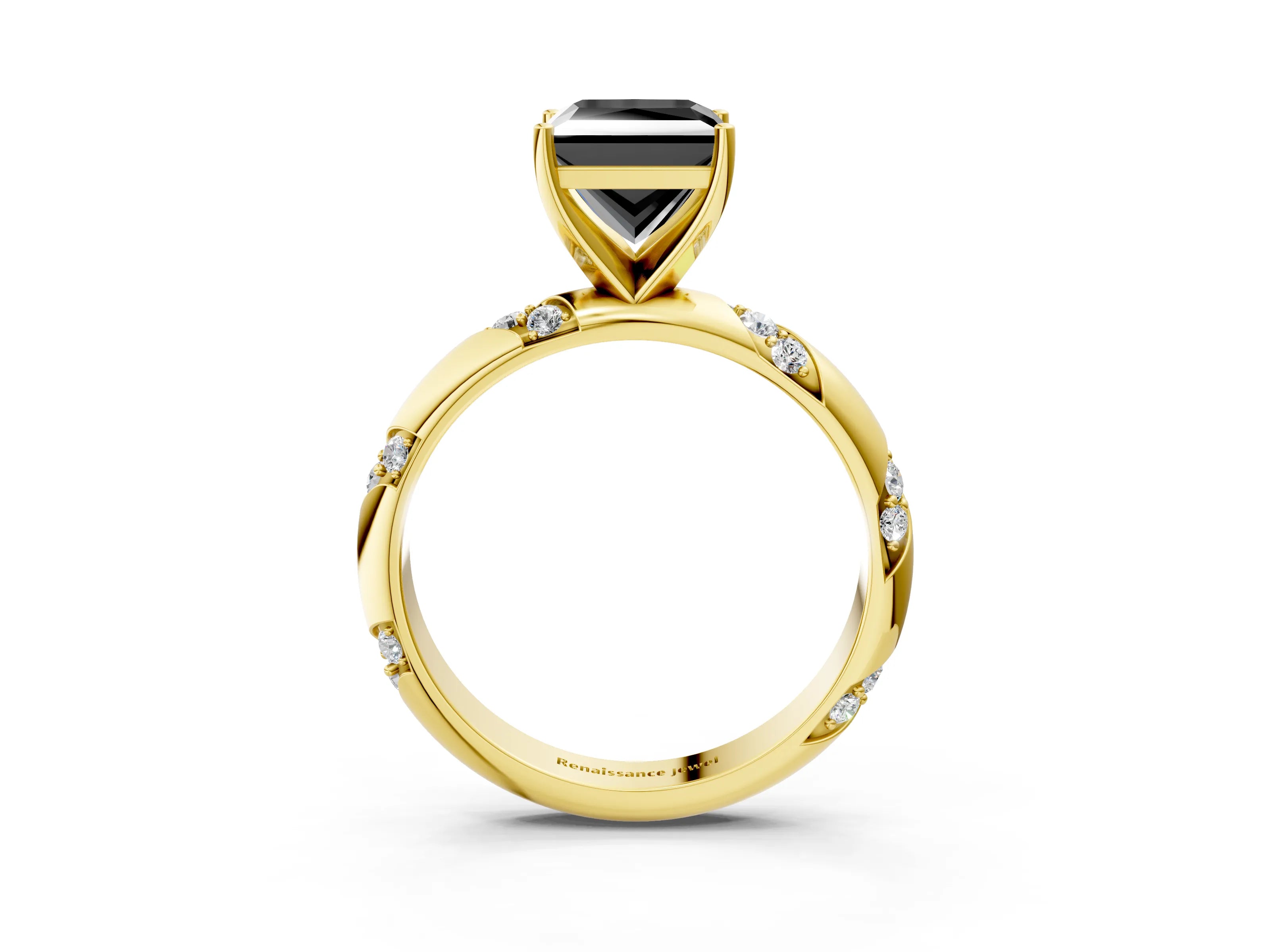 Yellow gold Fancy Black Princess Cut Solitaire Diamond Engagement Ring with Twisted Pave Band and Four-Prong Setting_6