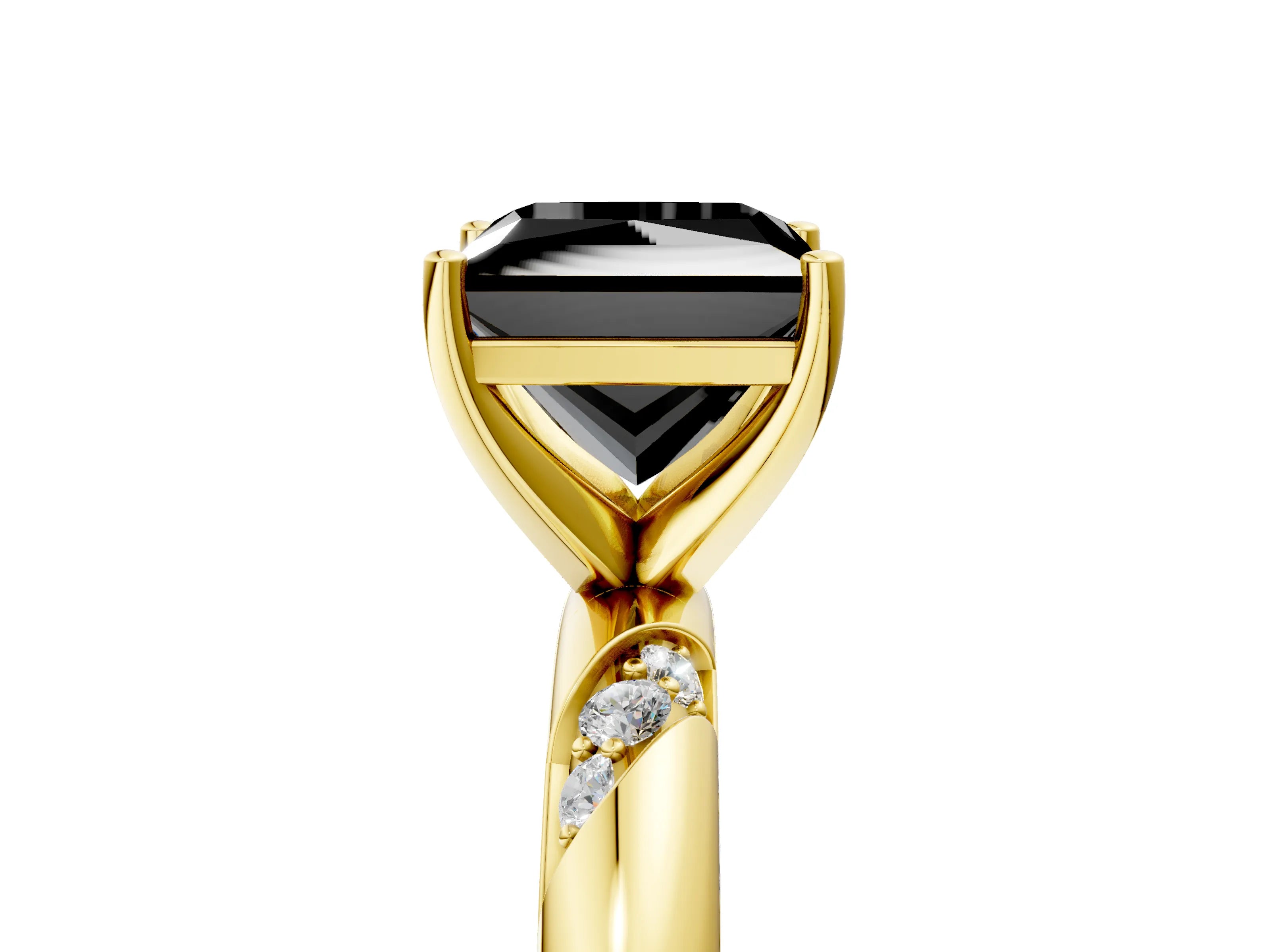 Yellow gold Fancy Black Princess Cut Solitaire Diamond Engagement Ring with Twisted Pave Band and Four-Prong Setting_8