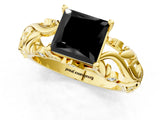 Yellow gold Fancy Black Princess Cut Solitaire Diamond Leaf-Inspired Vine Band Ring with Prong Setting_1