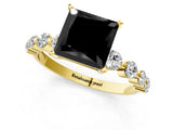 Yellow gold Fancy Black Princess Cut Solitaire Diamond Ring with Pave Band and Four-Prong Setting_1