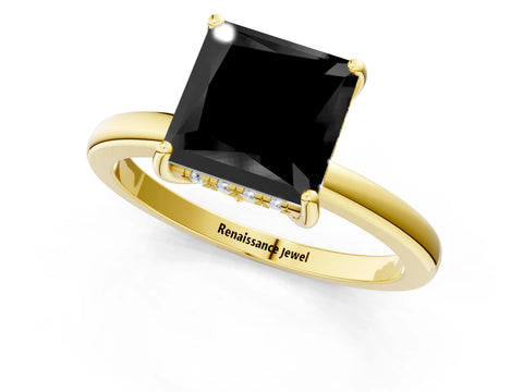 Yellow gold Fancy Black Princess Cut Solitaire Diamond Ring with Prong Setting and Plain Band_1