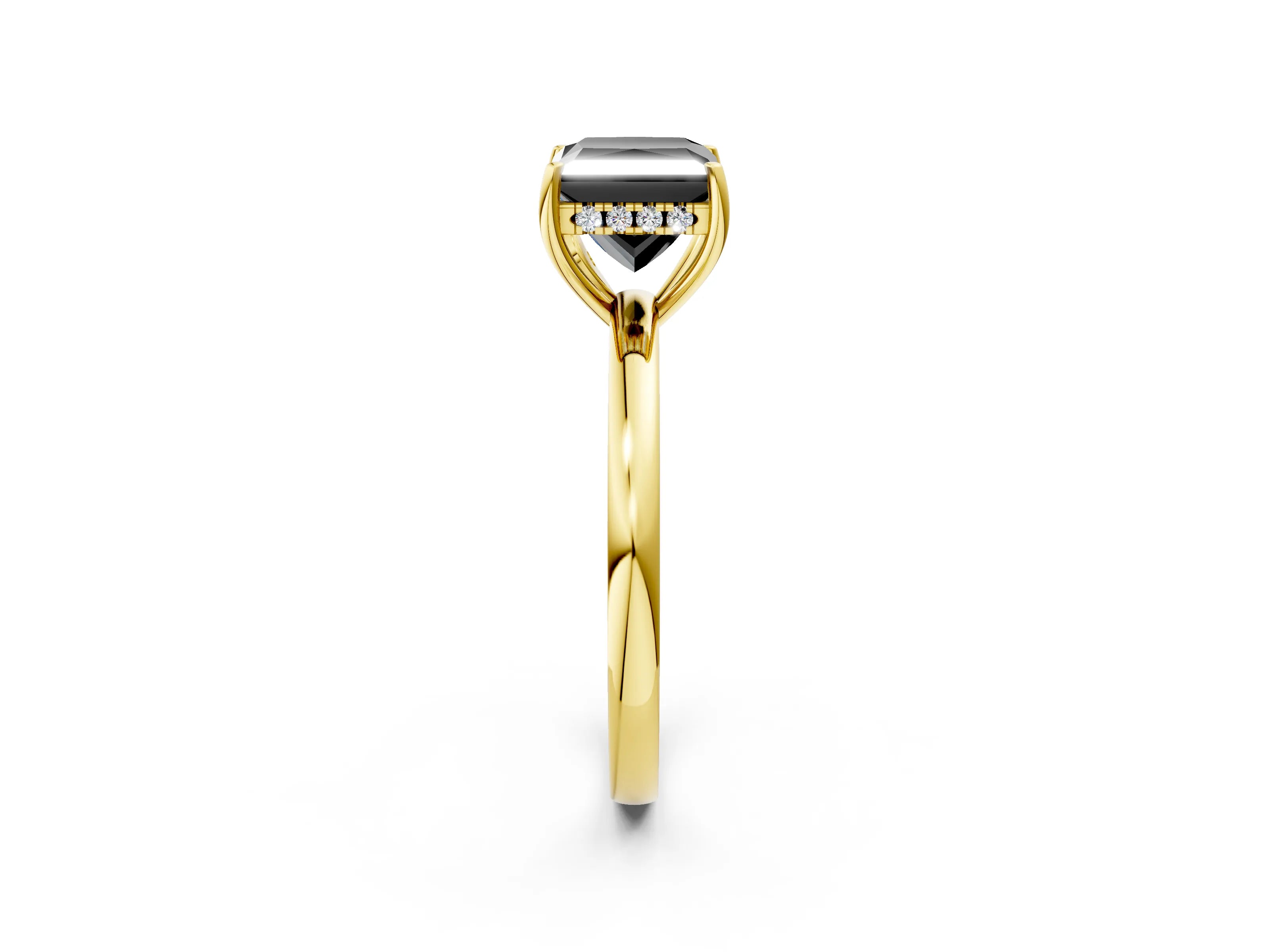 Yellow gold Fancy Black Princess Cut Solitaire Diamond Ring with Prong Setting and Plain Band_2