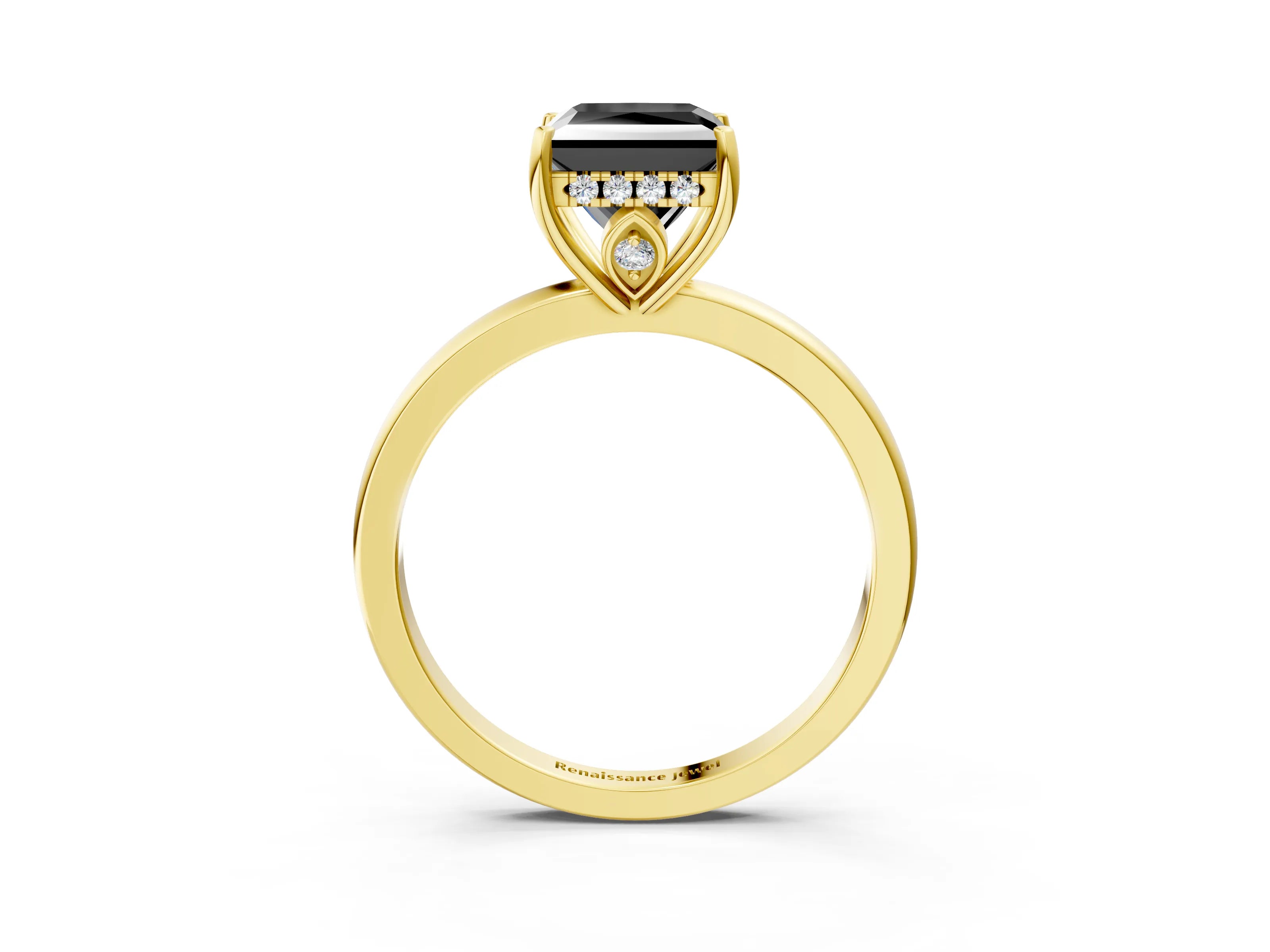 Yellow gold Fancy Black Princess Cut Solitaire Diamond Ring with Prong Setting and Plain Band_3
