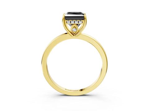 Yellow gold Fancy Black Princess Cut Solitaire Diamond Ring with Prong Setting and Plain Band_3