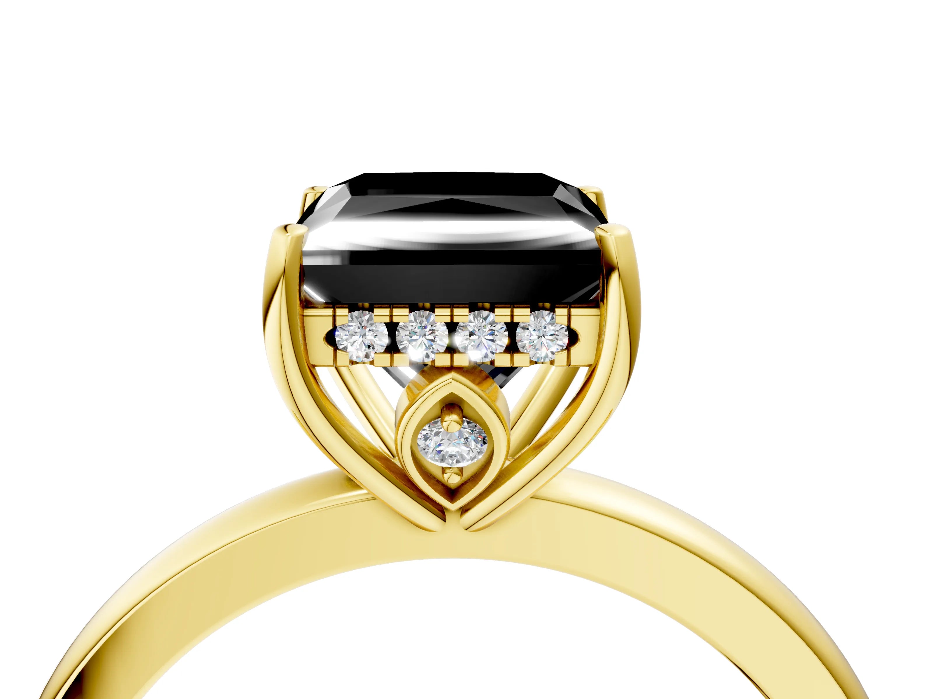 Yellow gold Fancy Black Princess Cut Solitaire Diamond Ring with Prong Setting and Plain Band_4