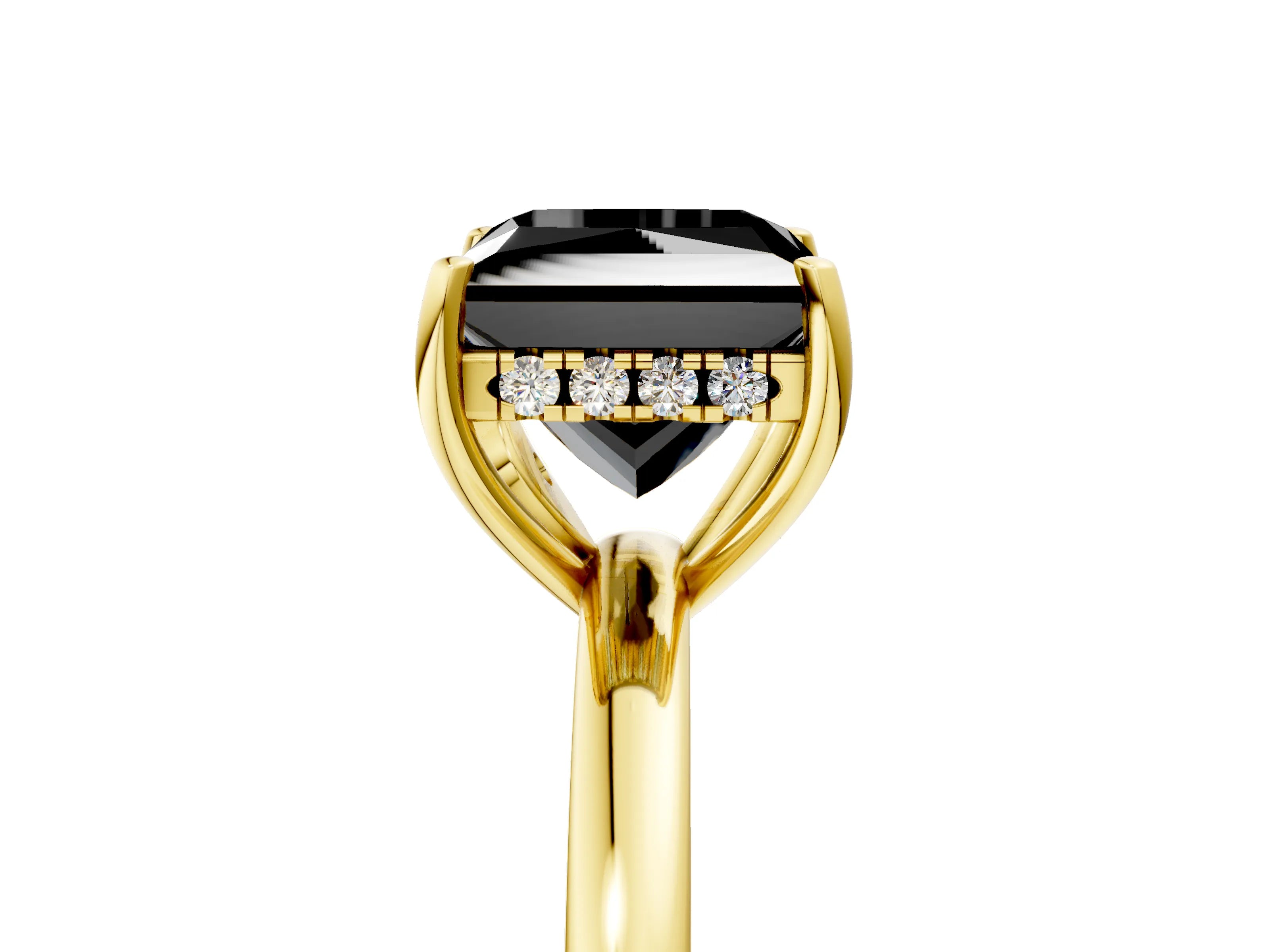 Yellow gold Fancy Black Princess Cut Solitaire Diamond Ring with Prong Setting and Plain Band_5