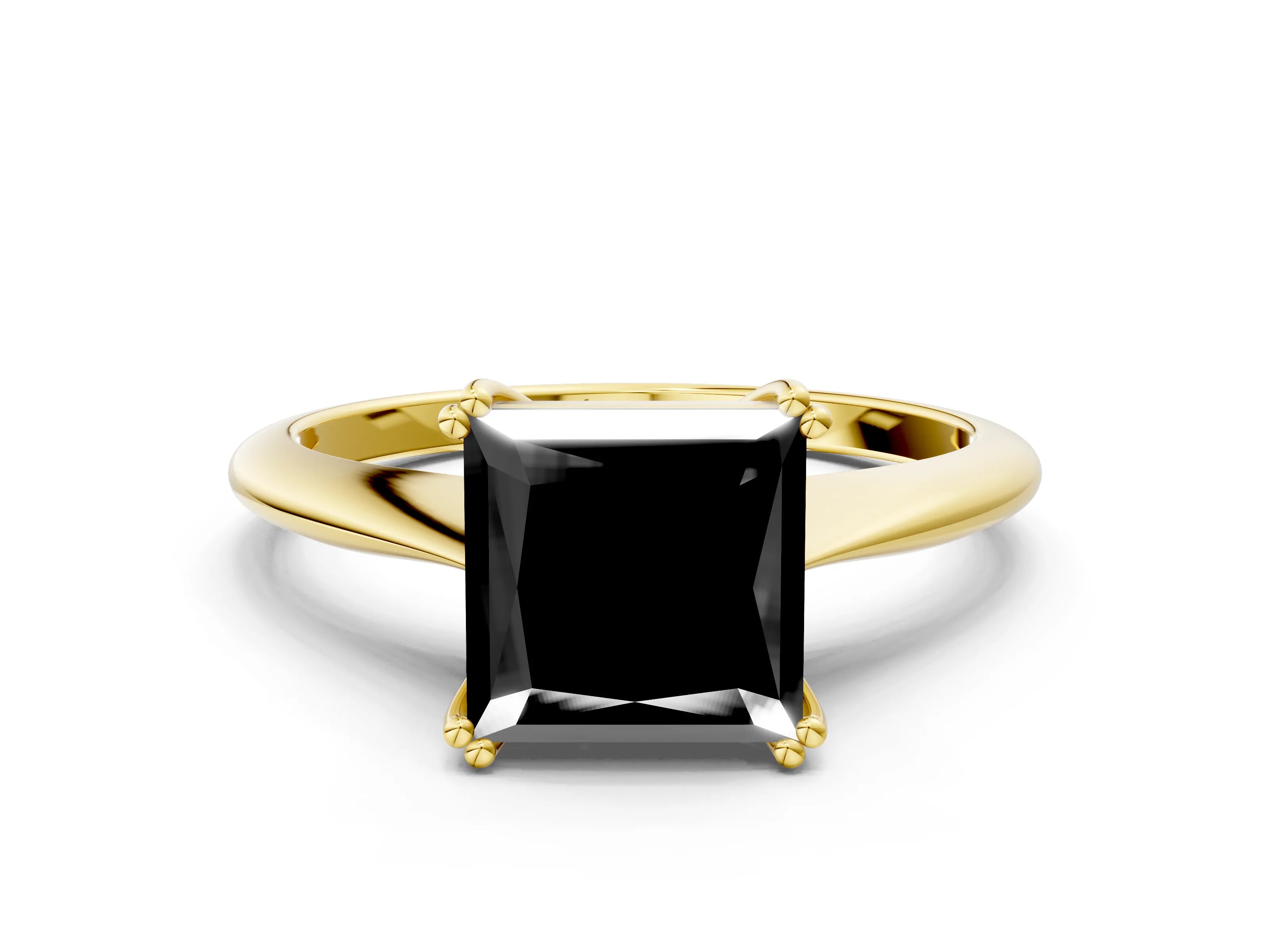 Yellow gold Fancy Black Princess Cut Solitaire Diamond Ring with Six-Prong Setting and Classic Band