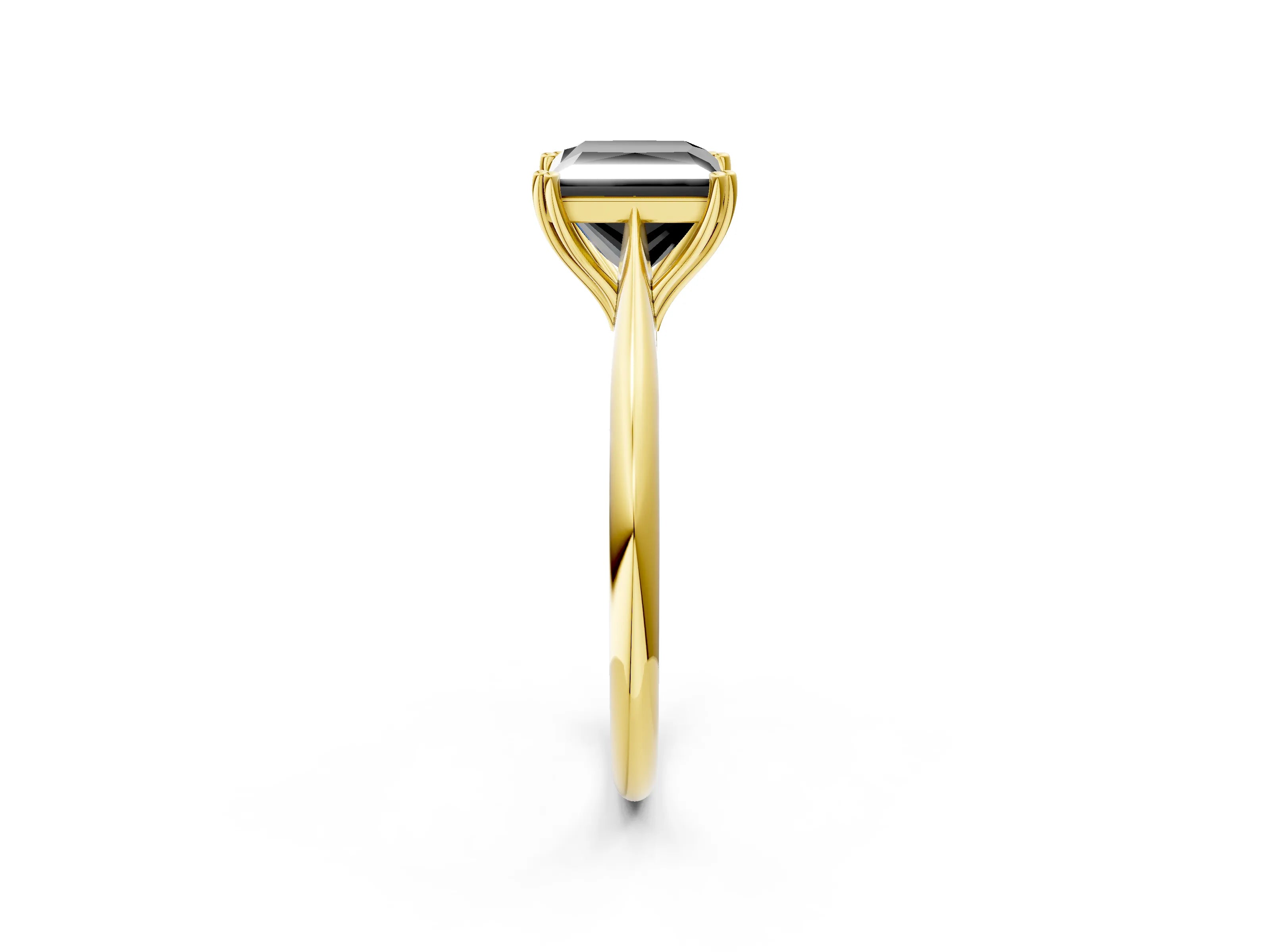Yellow gold Fancy Black Princess Cut Solitaire Diamond Ring with Six-Prong Setting and Classic Band_2