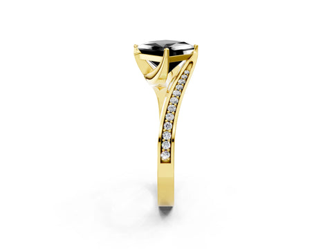 Yellow gold Fancy Black Princess Cut Solitaire Diamond Twist Band with Pavé Setting and Four-Prong Setting_2