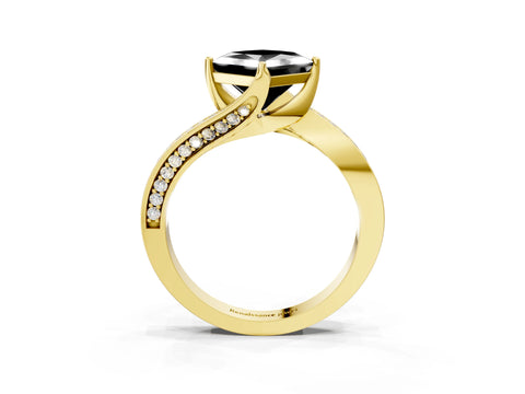 Yellow gold Fancy Black Princess Cut Solitaire Diamond Twist Band with Pavé Setting and Four-Prong Setting_3