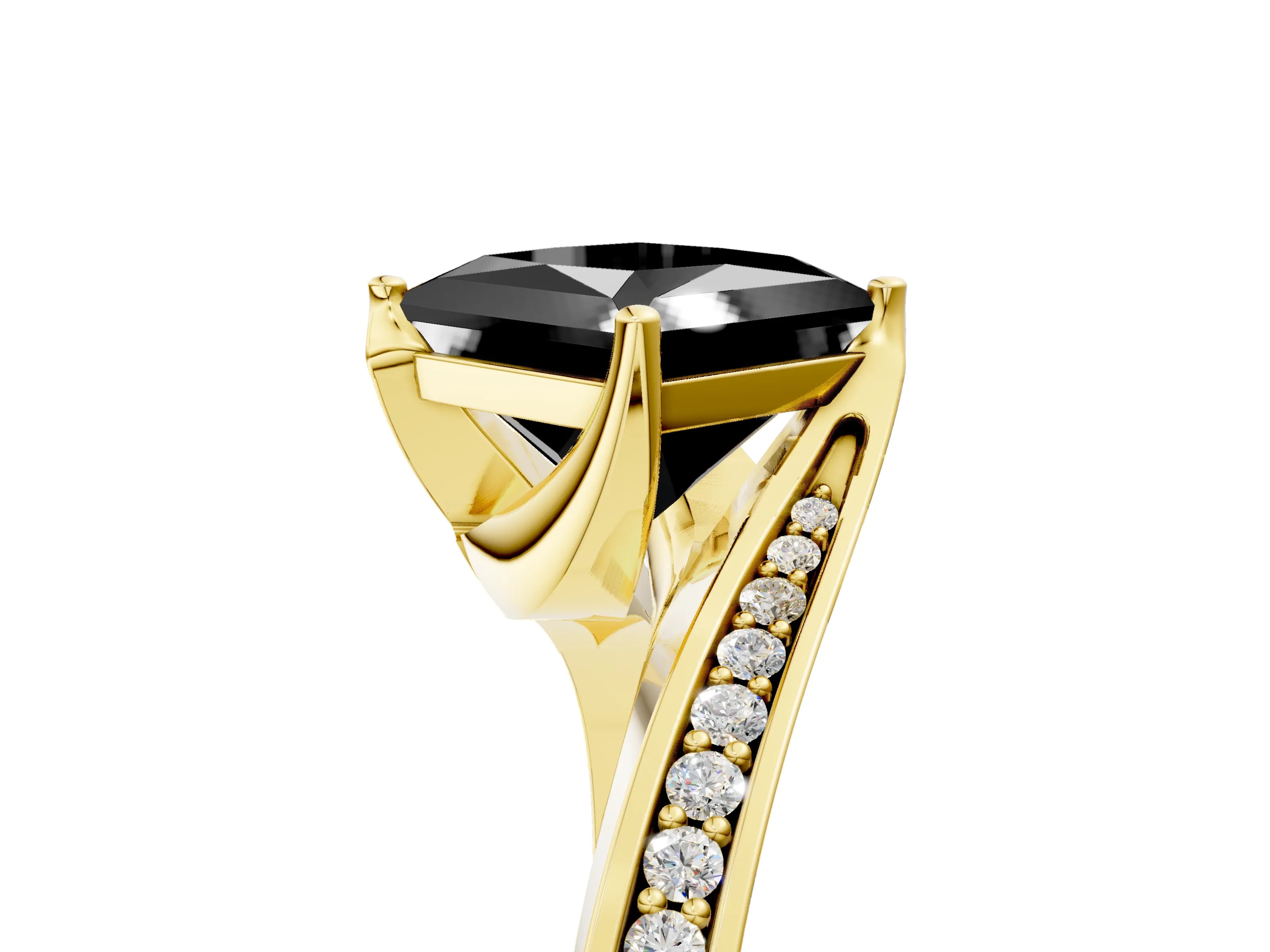 Yellow gold Fancy Black Princess Cut Solitaire Diamond Twist Band with Pavé Setting and Four-Prong Setting_5