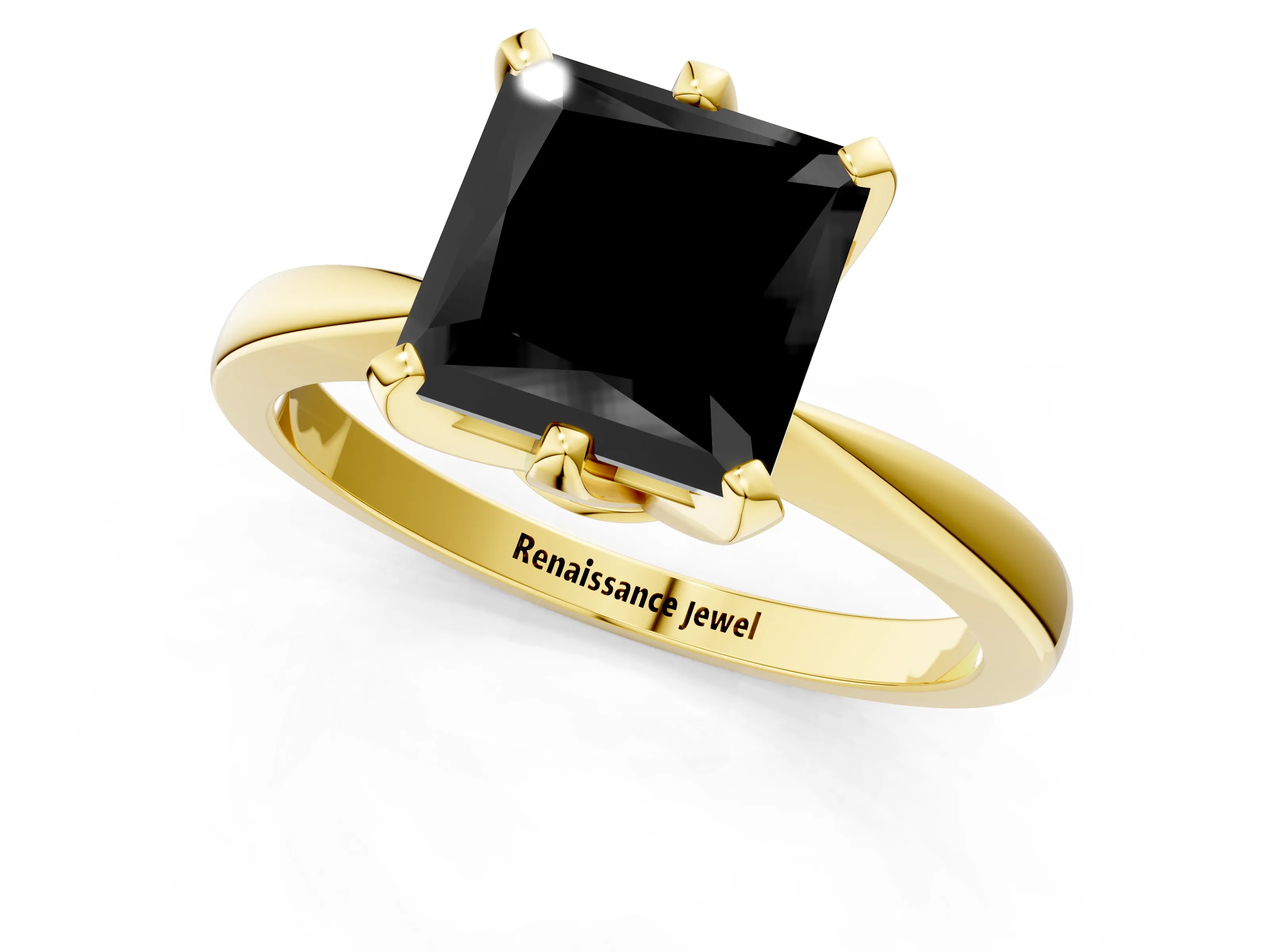 Yellow gold Fancy Black Princess Cut Solitaire Engagement Ring with Six-Prong Setting and Tapered Band_1