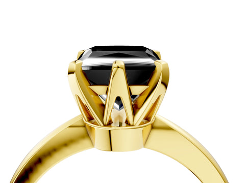 Yellow gold Fancy Black Princess Cut Solitaire Engagement Ring with Six-Prong Setting and Tapered Band_4