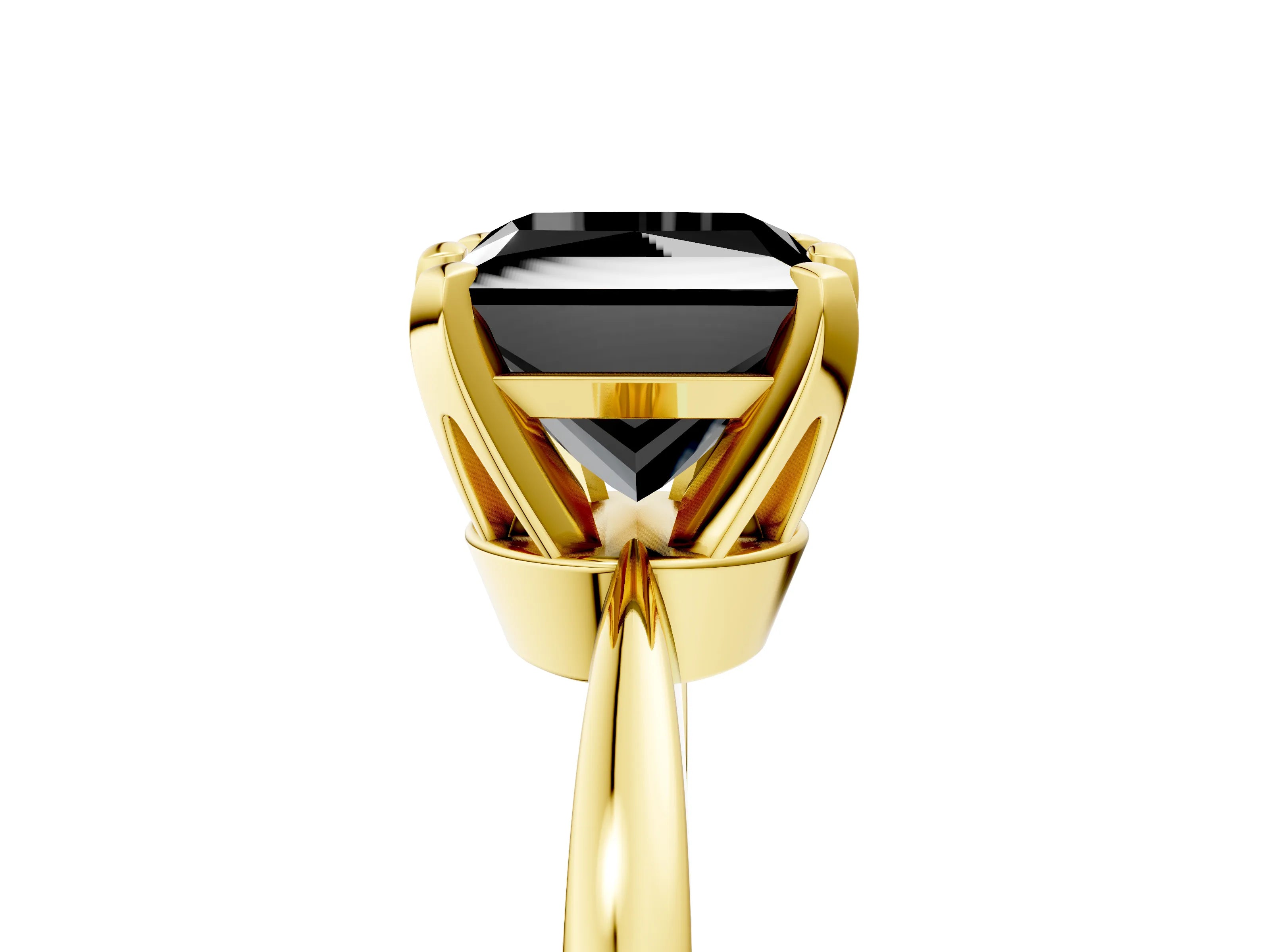 Yellow gold Fancy Black Princess Cut Solitaire Engagement Ring with Six-Prong Setting and Tapered Band_5
