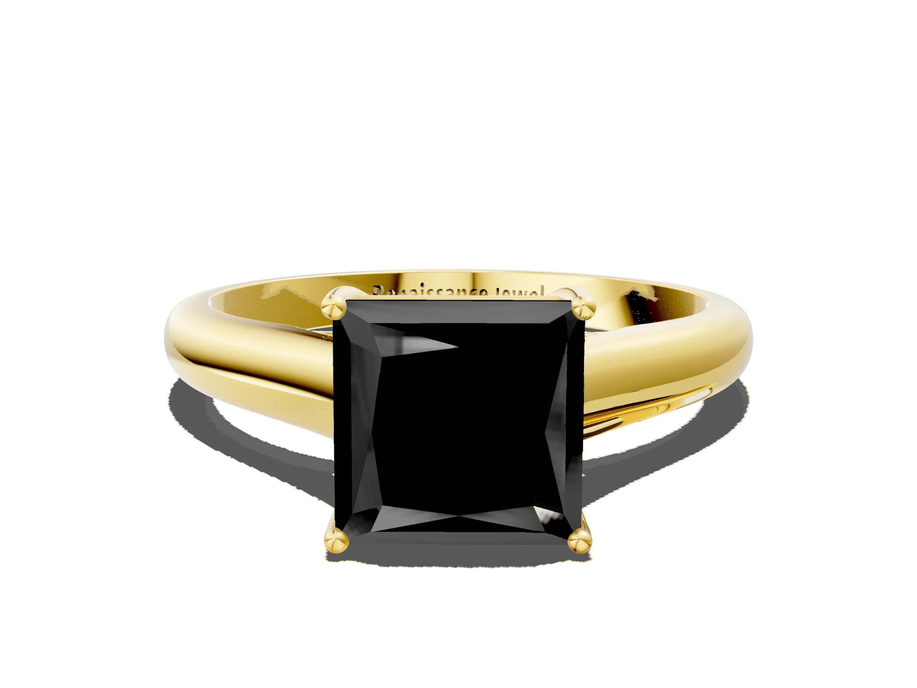 Yellow gold Fancy Black Princess Cut Solitaire Engagement Ring with Tapered Band and Four-Prong Setting_3