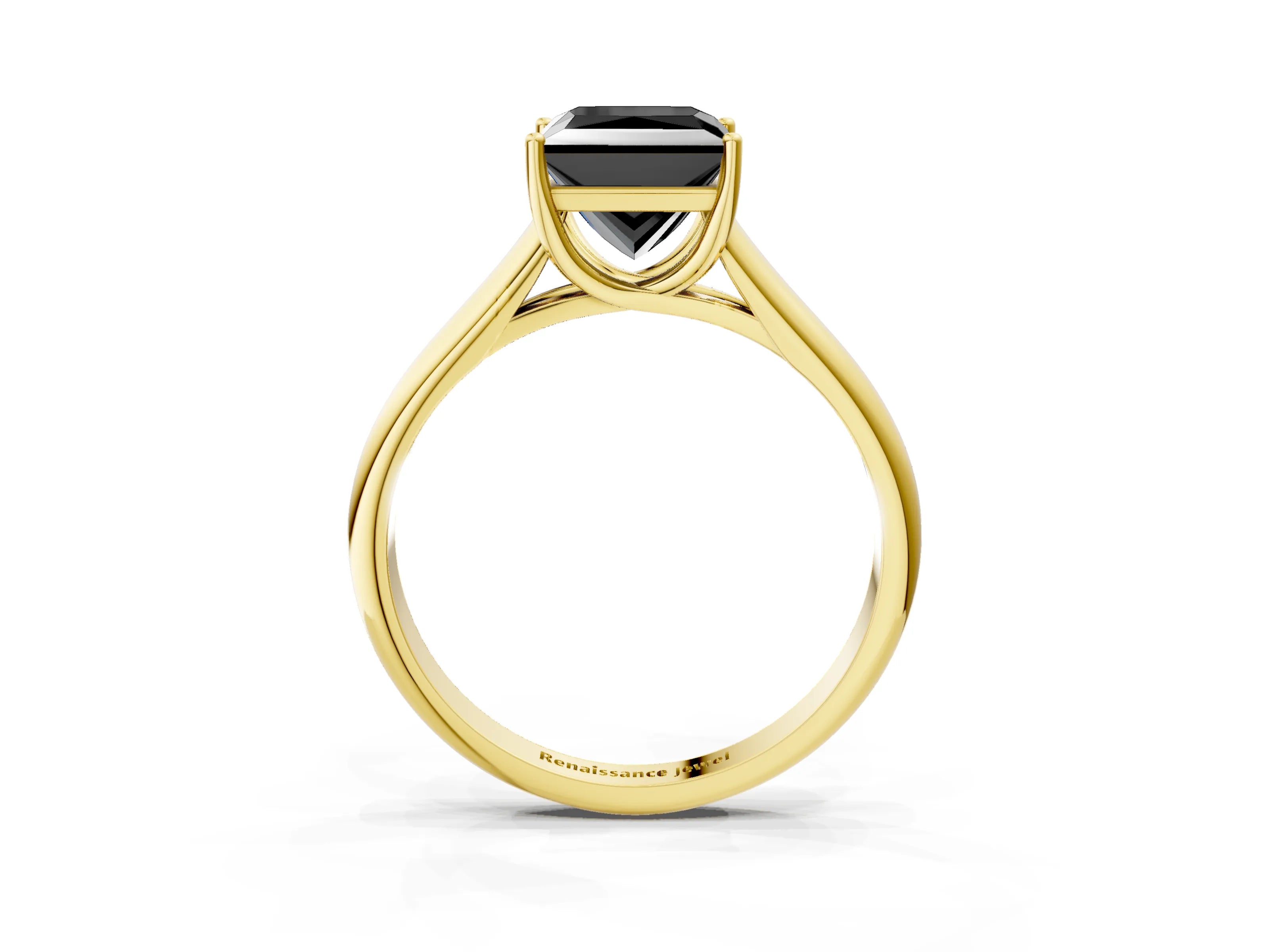 Yellow gold Fancy Black Princess Cut Solitaire Engagement Ring with Tapered Band and Four-Prong Setting_6
