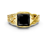 Yellow gold Fancy Black Princess Cut Solitaire Intertwined Band Prong Setting Ring