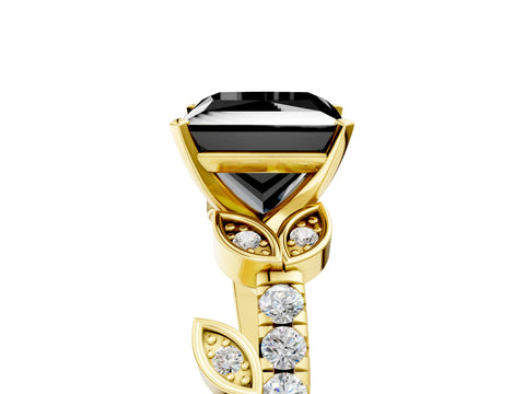 Yellow gold Fancy Black Princess Cut Solitaire Leaf-Inspired Diamond Ring with Pavé Band and Four-Prong Setting_5