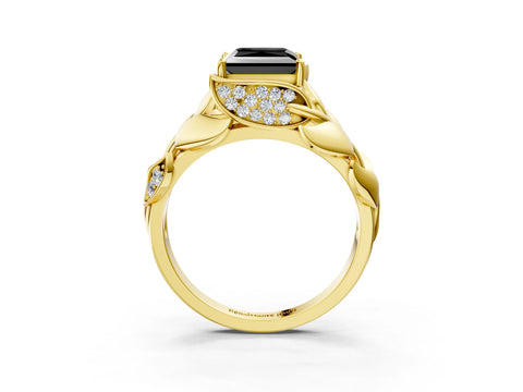 Yellow gold Fancy Black Princess Cut Solitaire Leaf-Inspired Engagement Ring with Prong Setting_3
