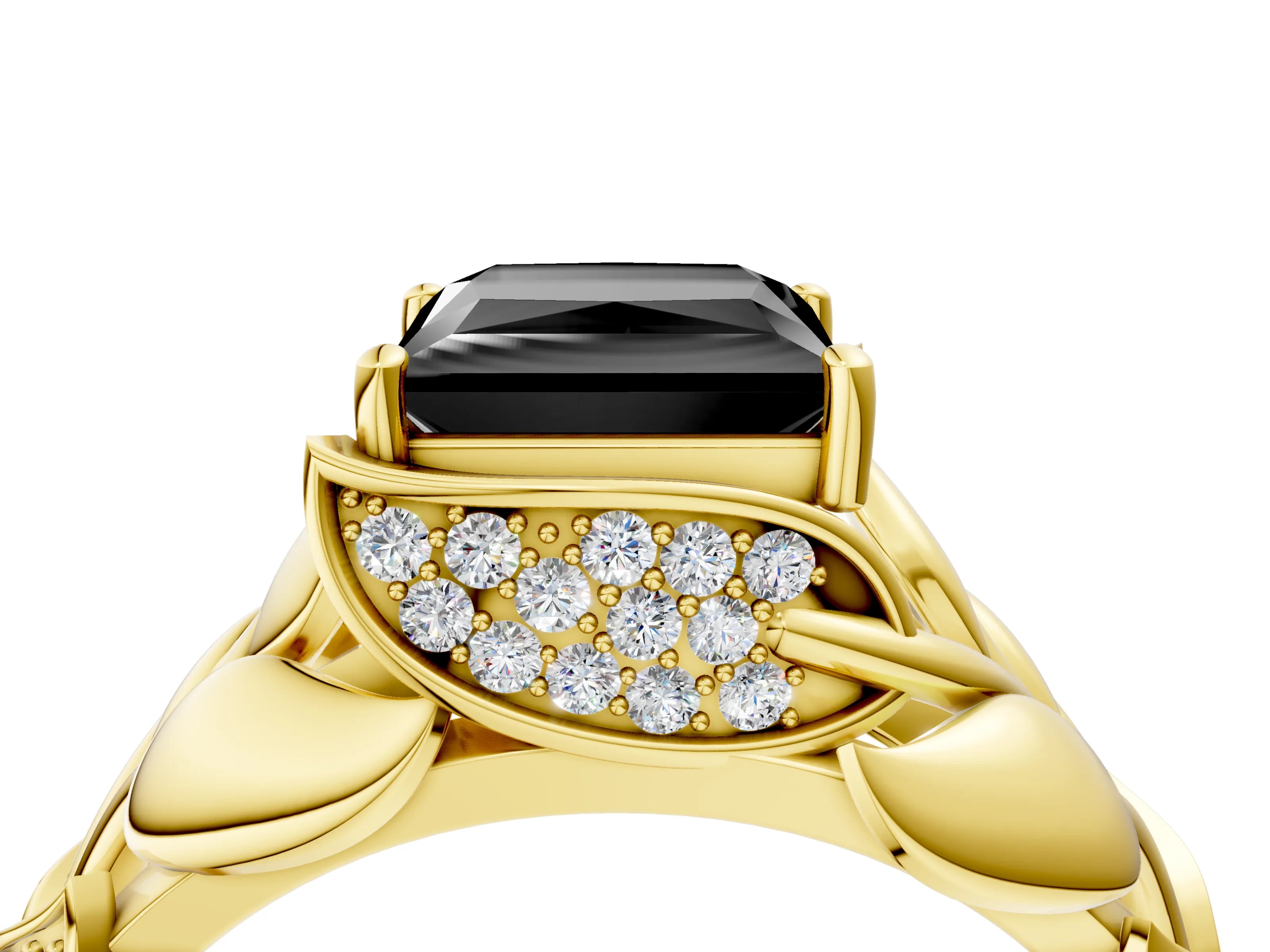 Yellow gold Fancy Black Princess Cut Solitaire Leaf-Inspired Engagement Ring with Prong Setting_4