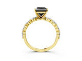 Yellow gold Fancy Black Princess Cut Solitaire Marquise Side Stone Prong Setting Ring_3